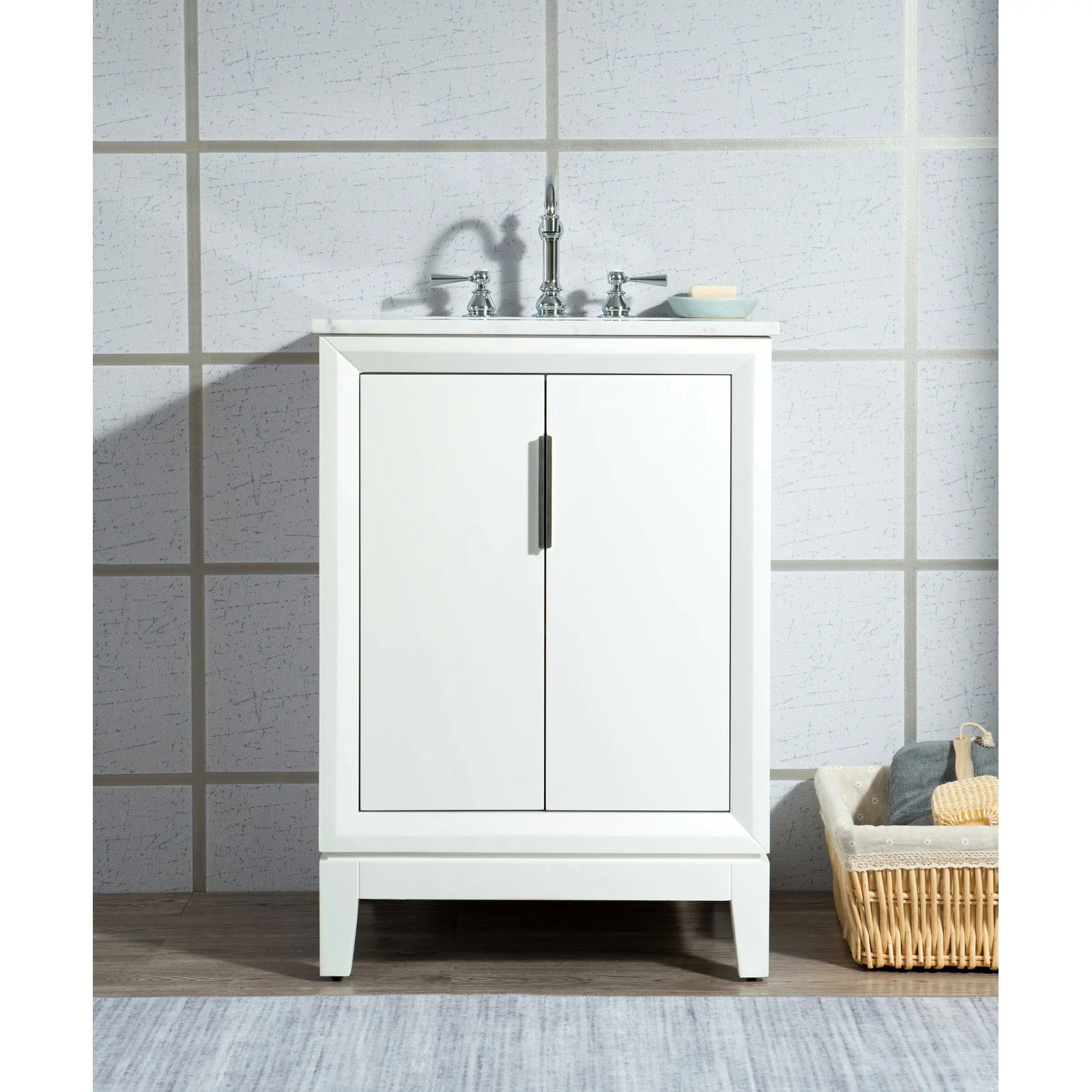Water Creation Elizabeth 24" Single Sink Carrara White Marble Vanity In Pure White With Lavatory Faucet(s)