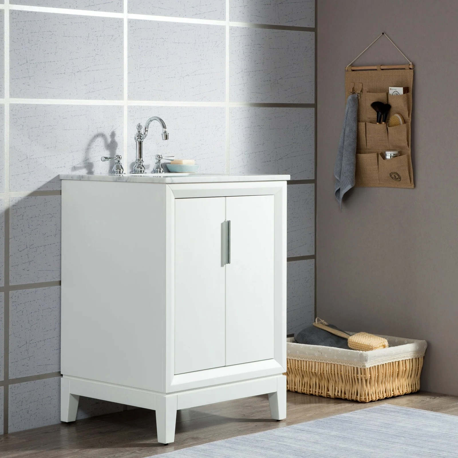 Water Creation Elizabeth 24" Single Sink Carrara White Marble Vanity In Pure White With Lavatory Faucet(s) - Image 2