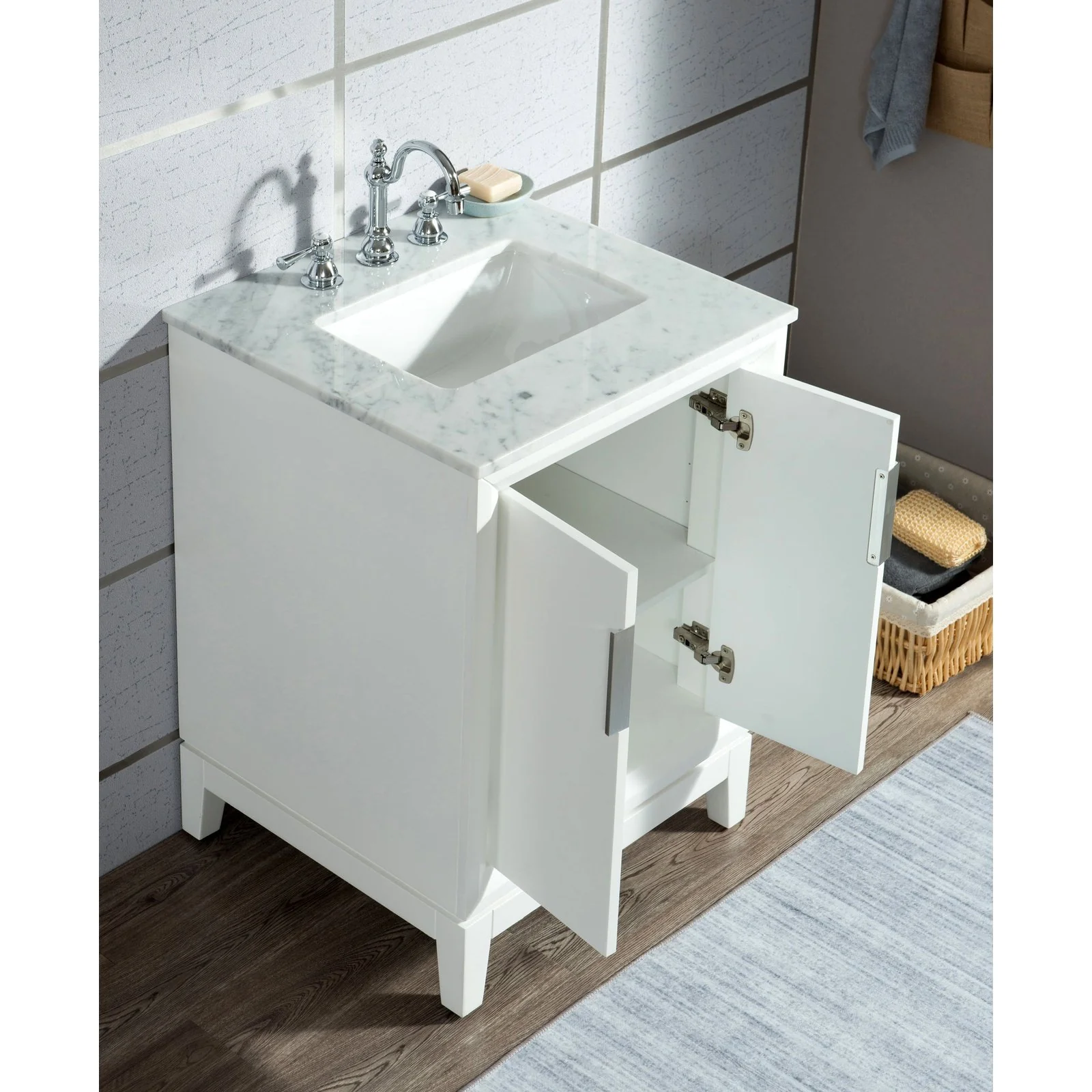 Water Creation Elizabeth 24" Single Sink Carrara White Marble Vanity In Pure White With Lavatory Faucet(s) - Image 3