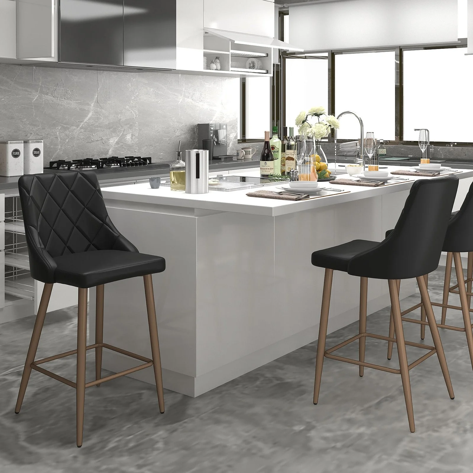Worldwide Home Furnishings Antoine-26'' Counter Stool-Black 26" Counter Stool, Set Of 2 203-573BK