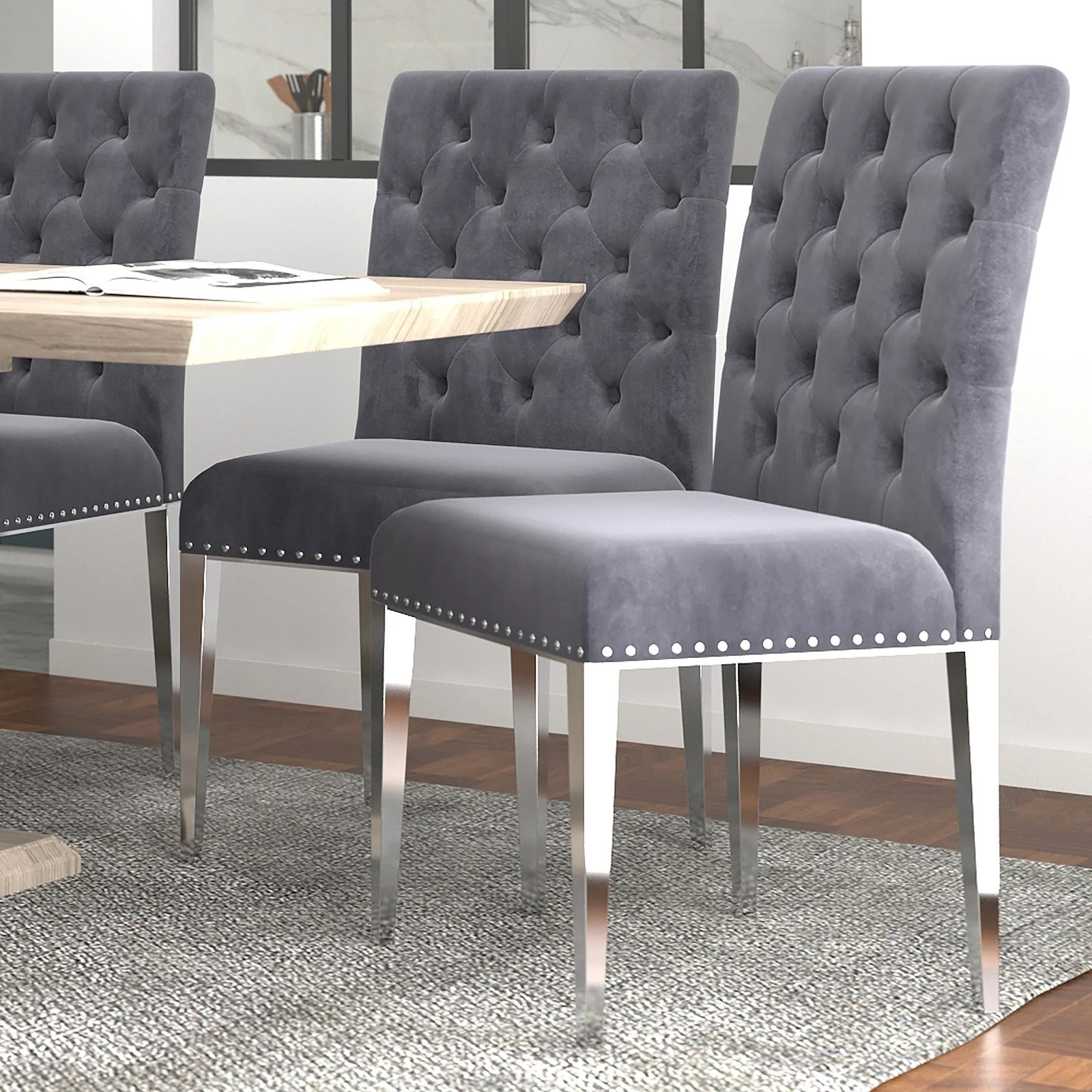 Worldwide Home Furnishings Azul-Side Chair-Grey/Silver Leg Side Chair, Set Of 2 202-600GY_CH