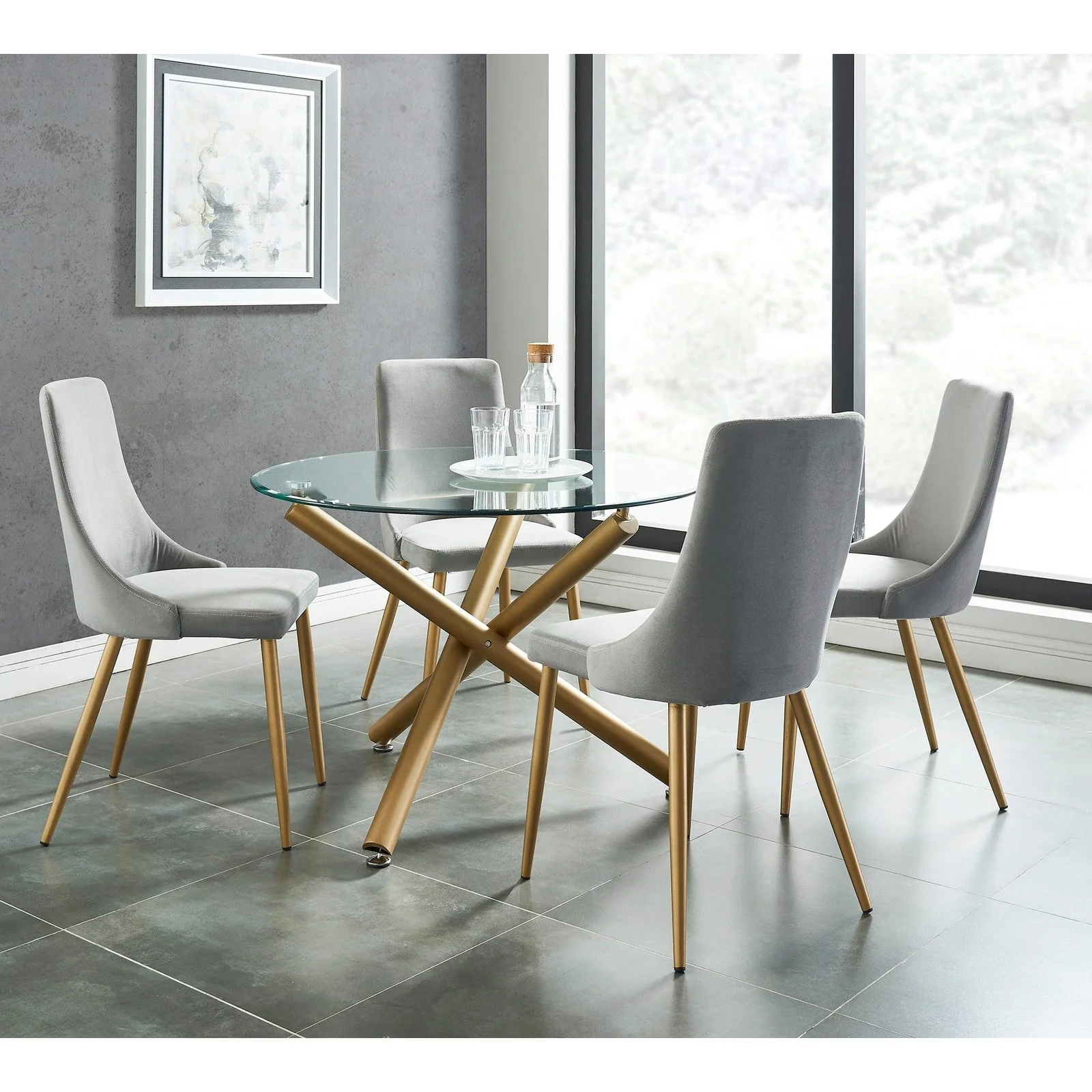 Worldwide Home Furnishings Carmilla Dining 5pc Set-Chair Grey 5pc Dining Set 207-353GD_GY