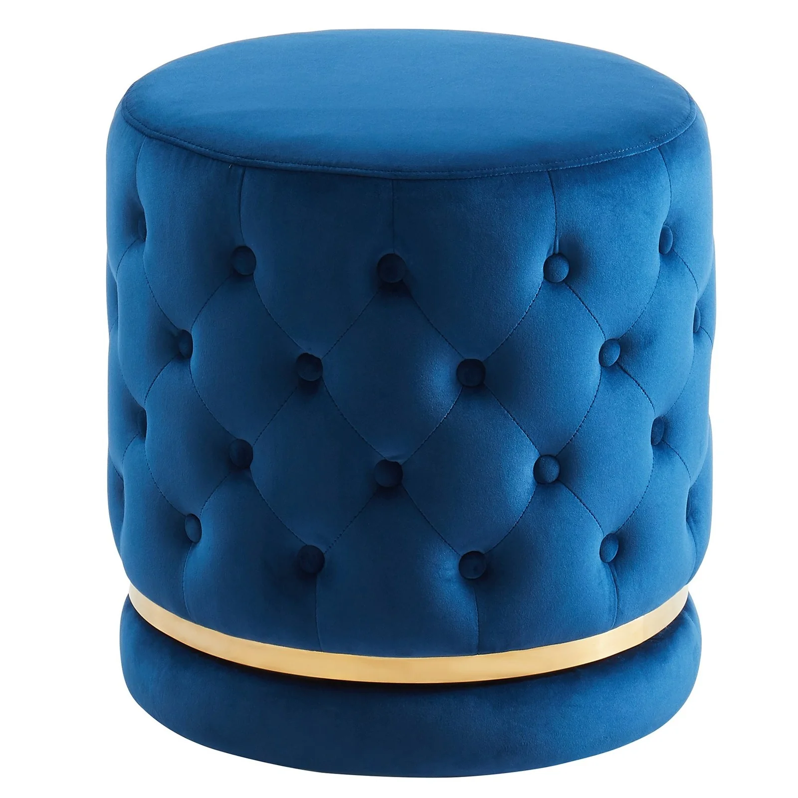 Worldwide Home Furnishings Delilah-Round Ottoman-Blue/Gold Round Ottoman 402-609BL/GL - Image 2