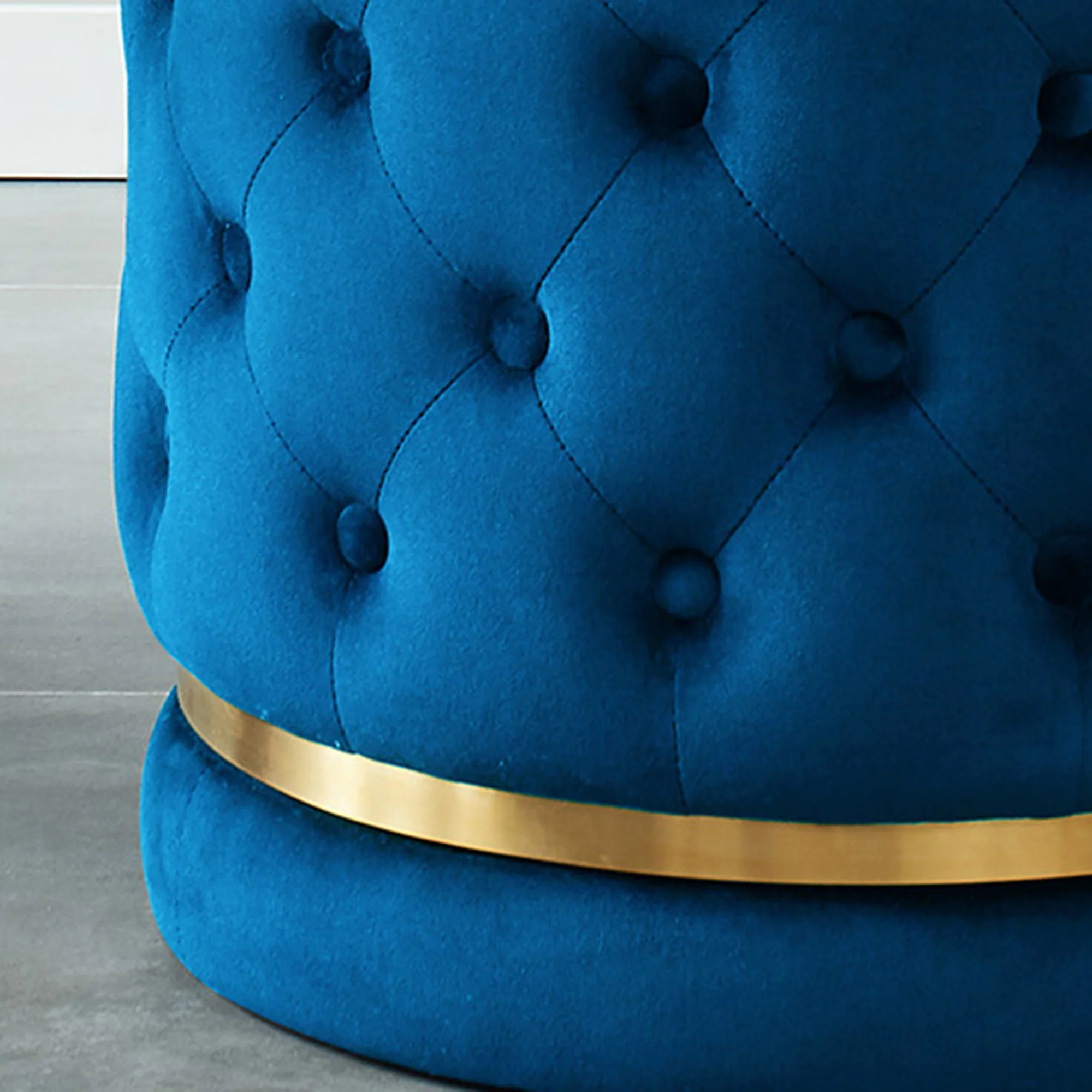 Worldwide Home Furnishings Delilah-Round Ottoman-Blue/Gold Round Ottoman 402-609BL/GL - Image 5