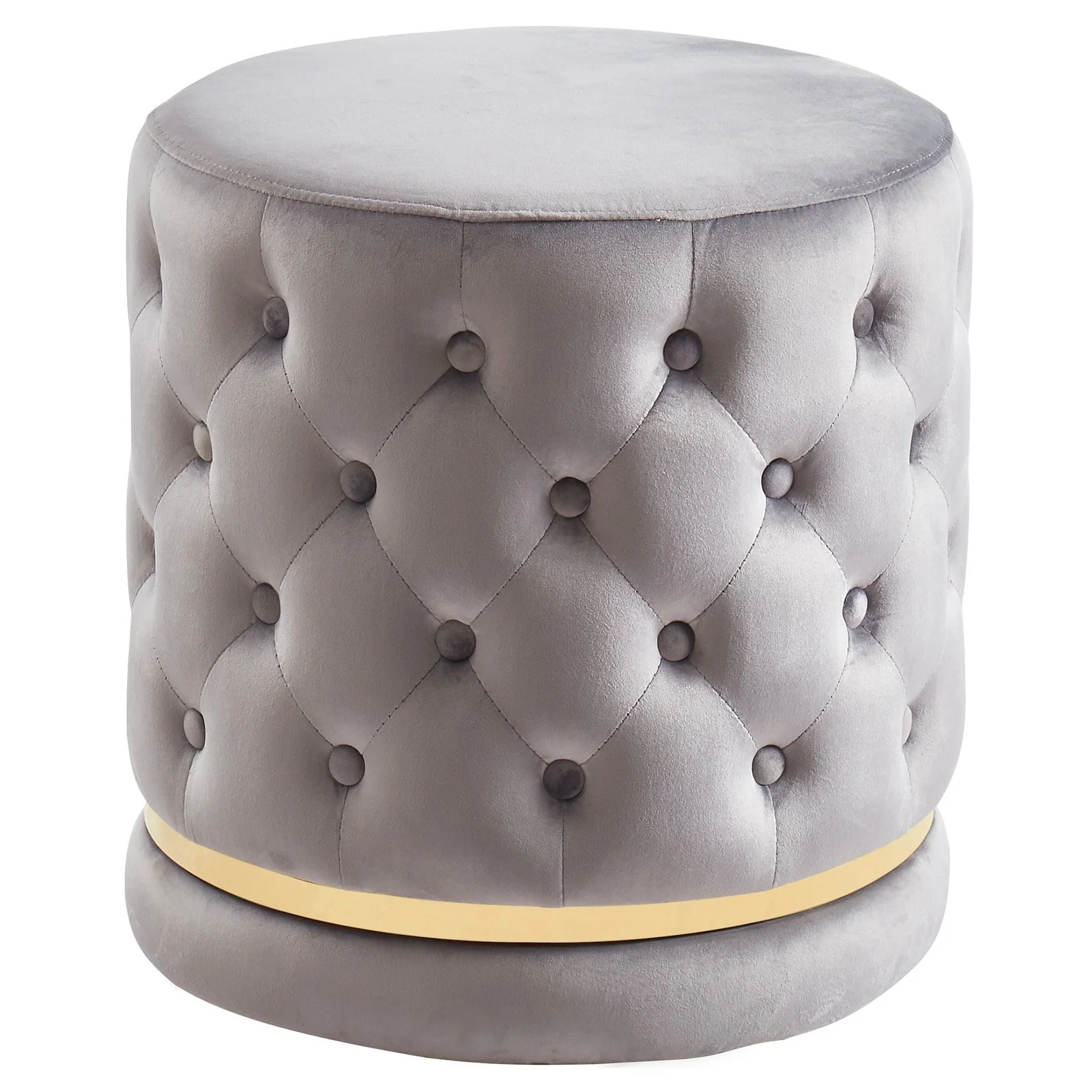 Worldwide Home Furnishings Delilah-Round Ottoman-Grey/Gold Round Ottoman 402-609GY/GL - Image 2