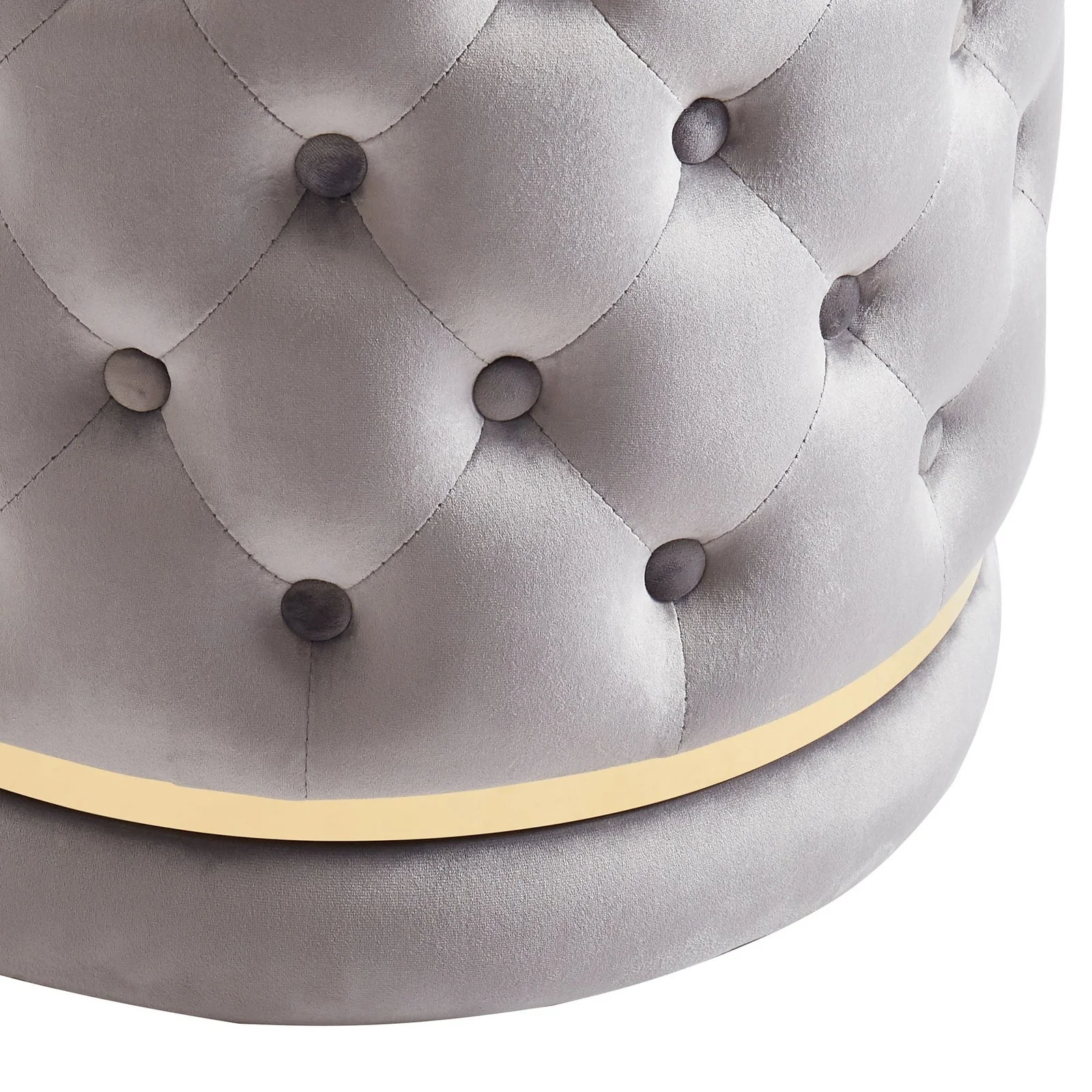 Worldwide Home Furnishings Delilah-Round Ottoman-Grey/Gold Round Ottoman 402-609GY/GL - Image 3