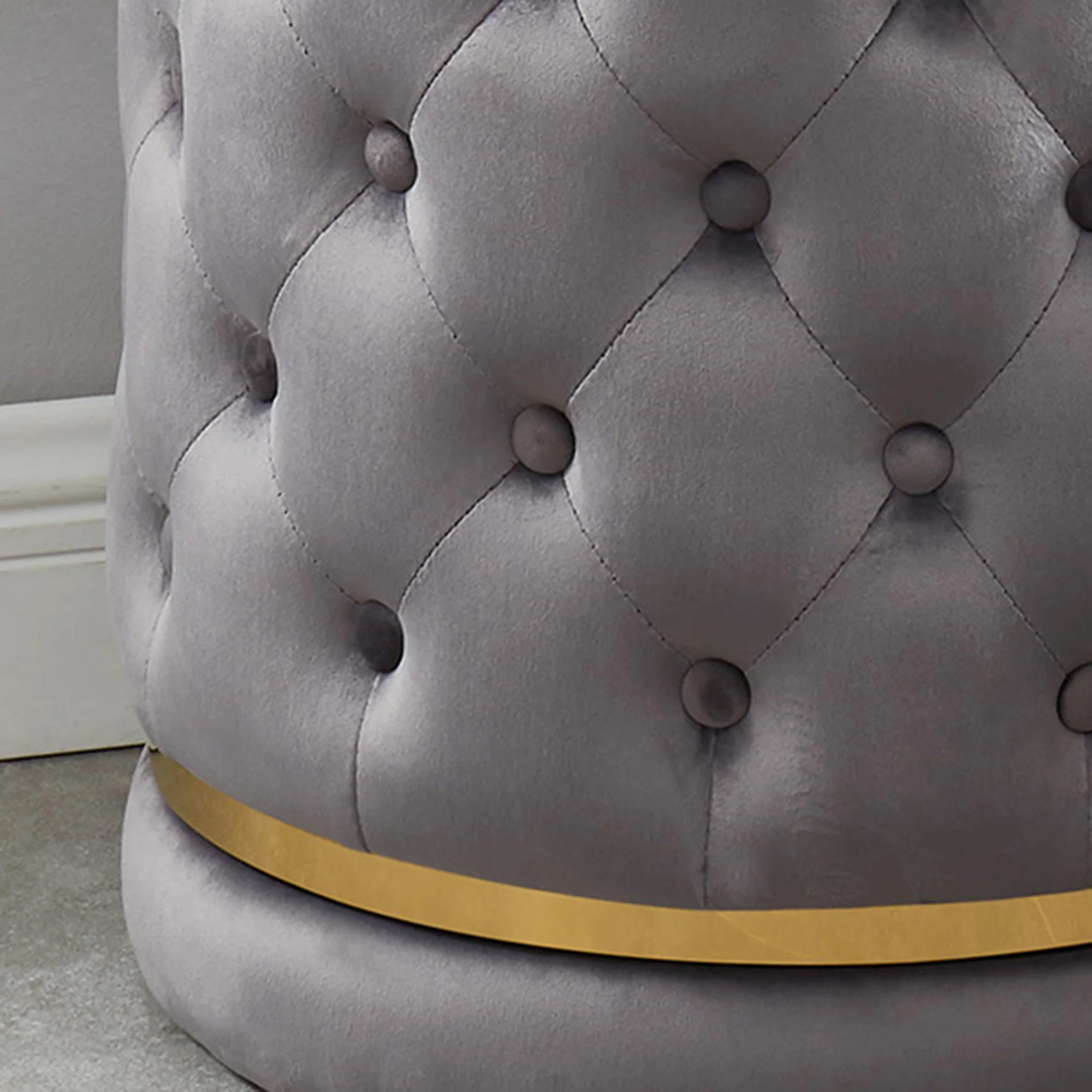 Worldwide Home Furnishings Delilah-Round Ottoman-Grey/Gold Round Ottoman 402-609GY/GL - Image 5