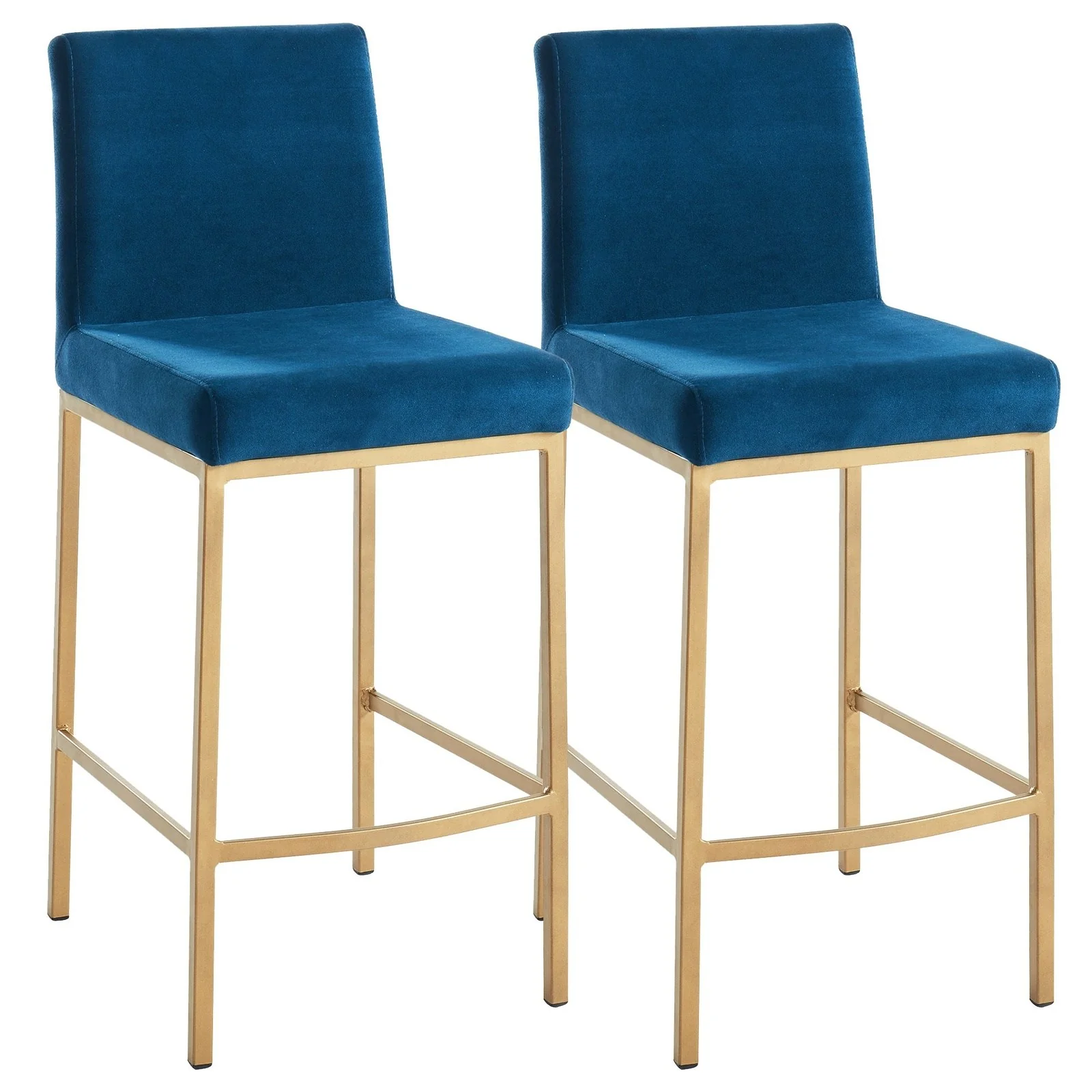 Worldwide Home Furnishings Diego-26" Counter Stool-Blue/Aged Gold 26" Counter Stool, Set Of 2 203-101BLU/GL - Image 2