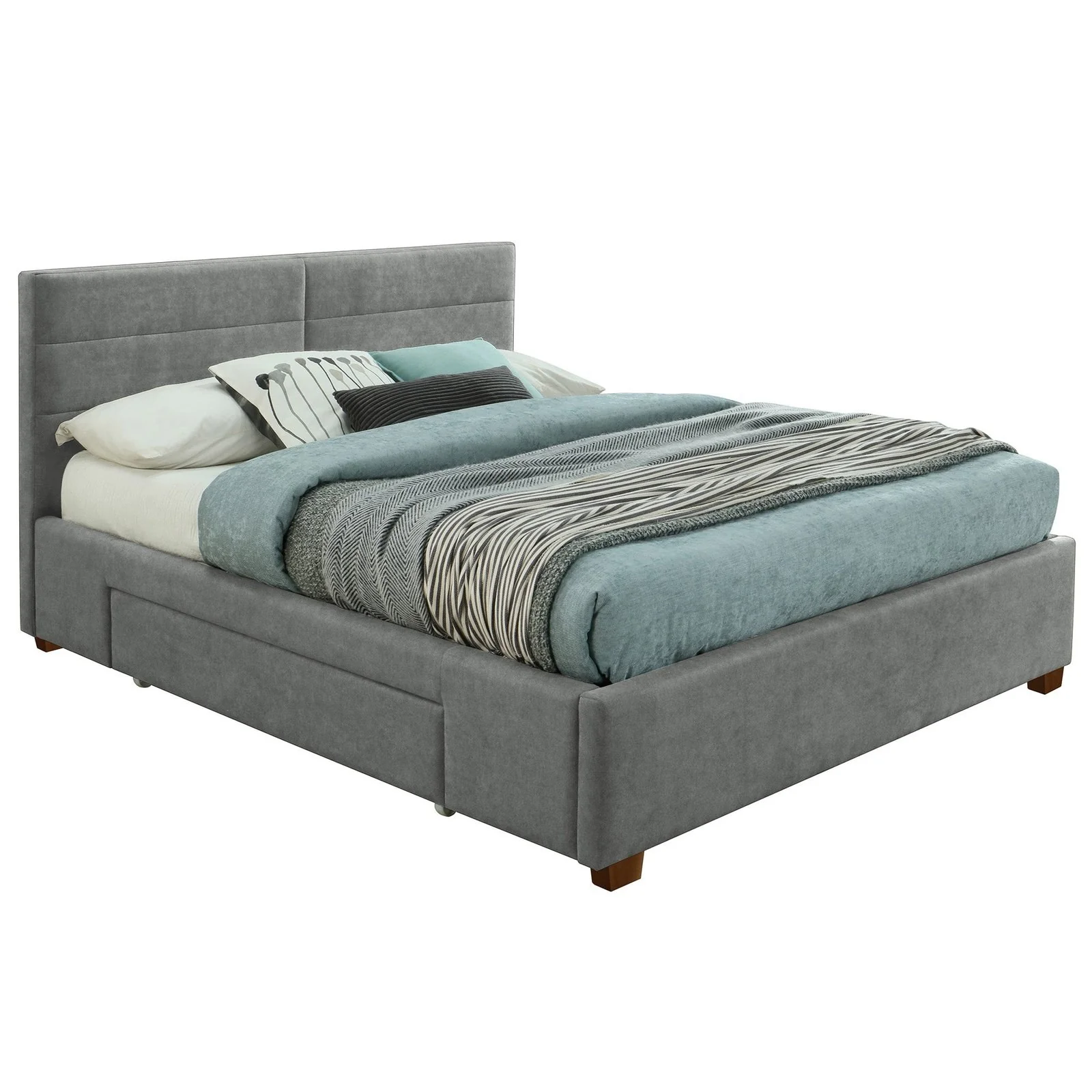 Worldwide Home Furnishings Emilio-60'' Platform Bed-Light Grey 60" Queen Platform Bed W/Drawer 101-633Q-LG - Image 3
