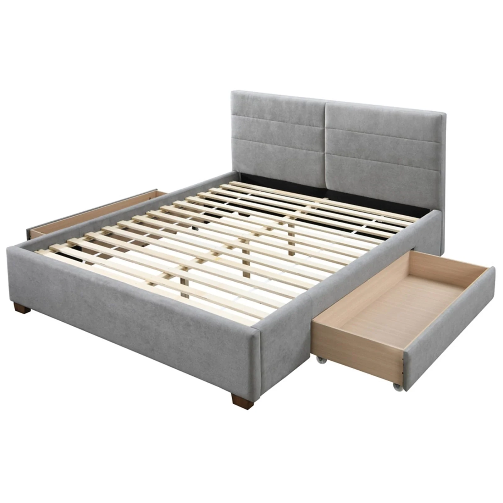 Worldwide Home Furnishings Emilio-60'' Platform Bed-Light Grey 60" Queen Platform Bed W/Drawer 101-633Q-LG - Image 4
