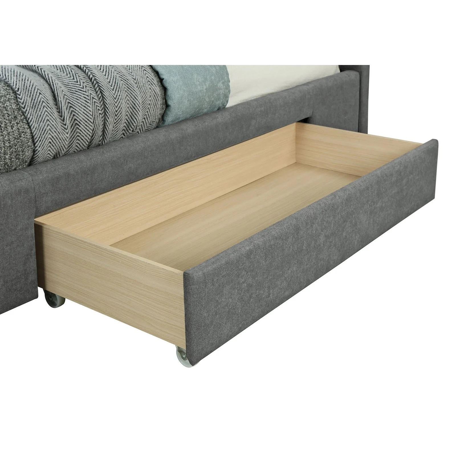 Worldwide Home Furnishings Emilio-60'' Platform Bed-Light Grey 60" Queen Platform Bed W/Drawer 101-633Q-LG - Image 5