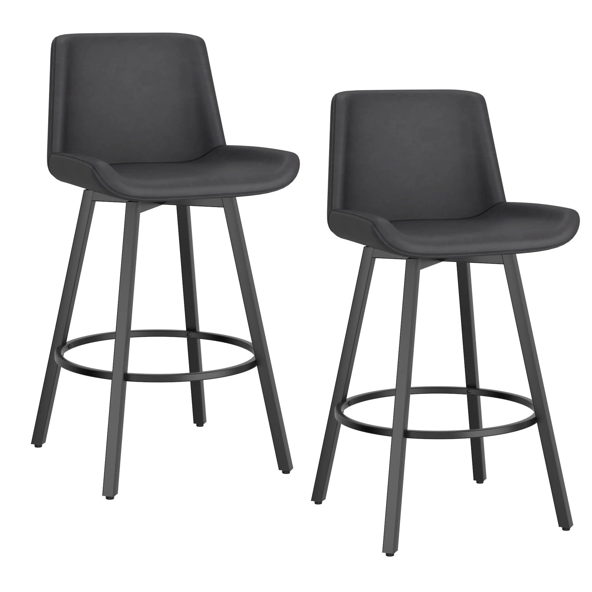 Worldwide Home Furnishings Fern-26'' Counter Stool Pu-Charcoal 26" Counter Stool W/Swivel, Set Of 2 203-666PUCH - Image 2