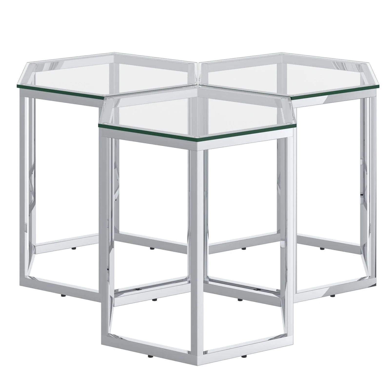Worldwide Home Furnishings Fleur-3pc Accent Table-Silver 3pc Accent Table Set 501-635CH-3 - Image 3