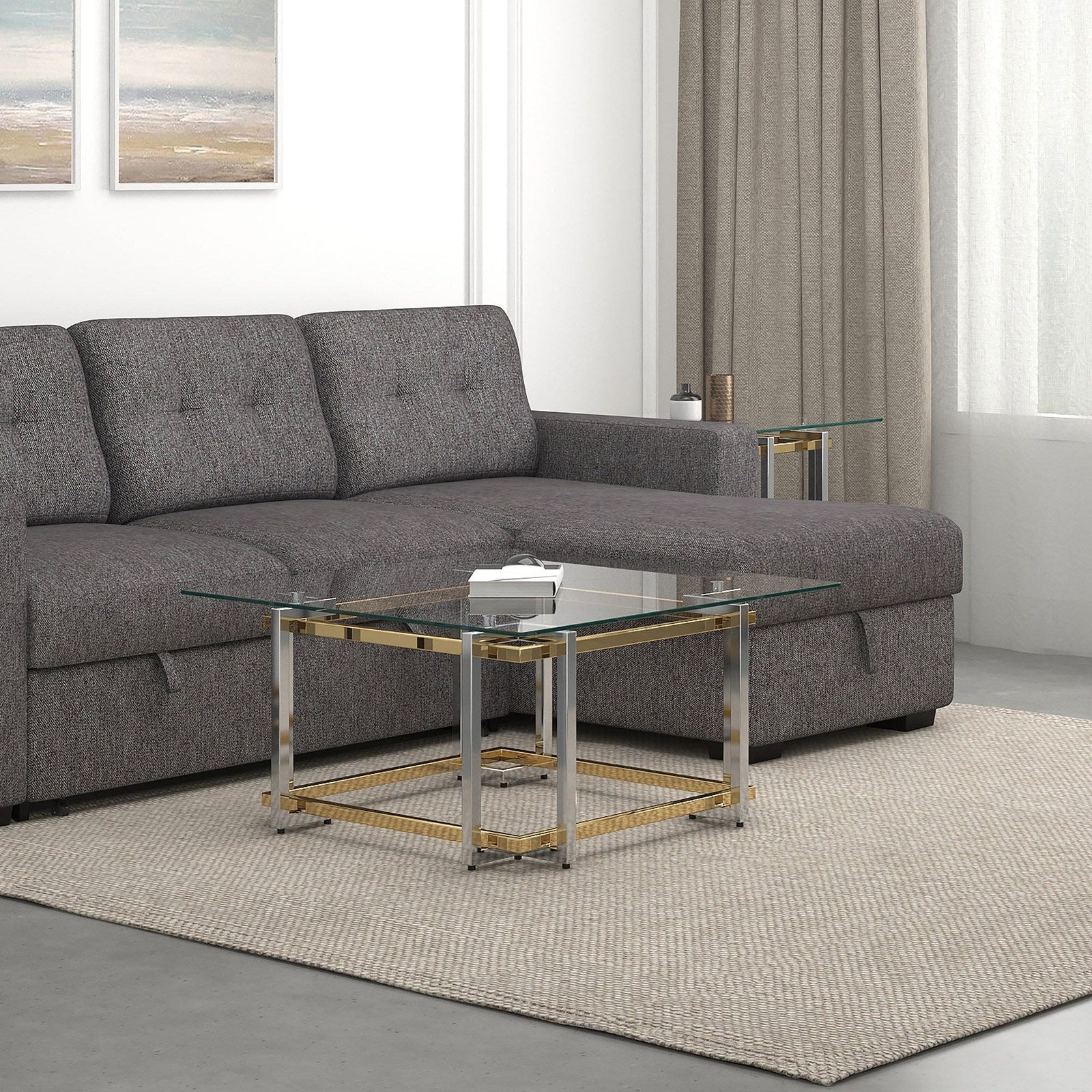 Worldwide Home Furnishings Florina-Sq Coffee Table-Silver/Gold Square Coffee Table 301-561SQU
