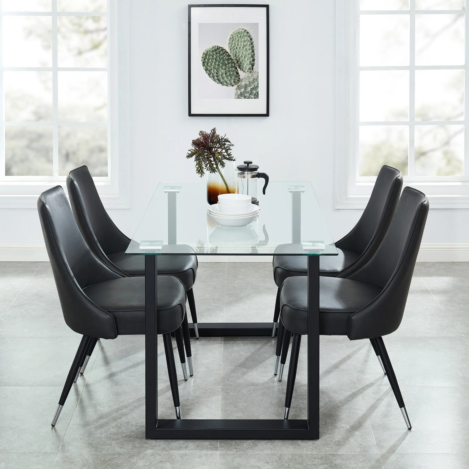 Worldwide Home Furnishings Franco Bk_Silvano Gy-5pc Dining Set 5pc Dining Set 207-454BK/429GY