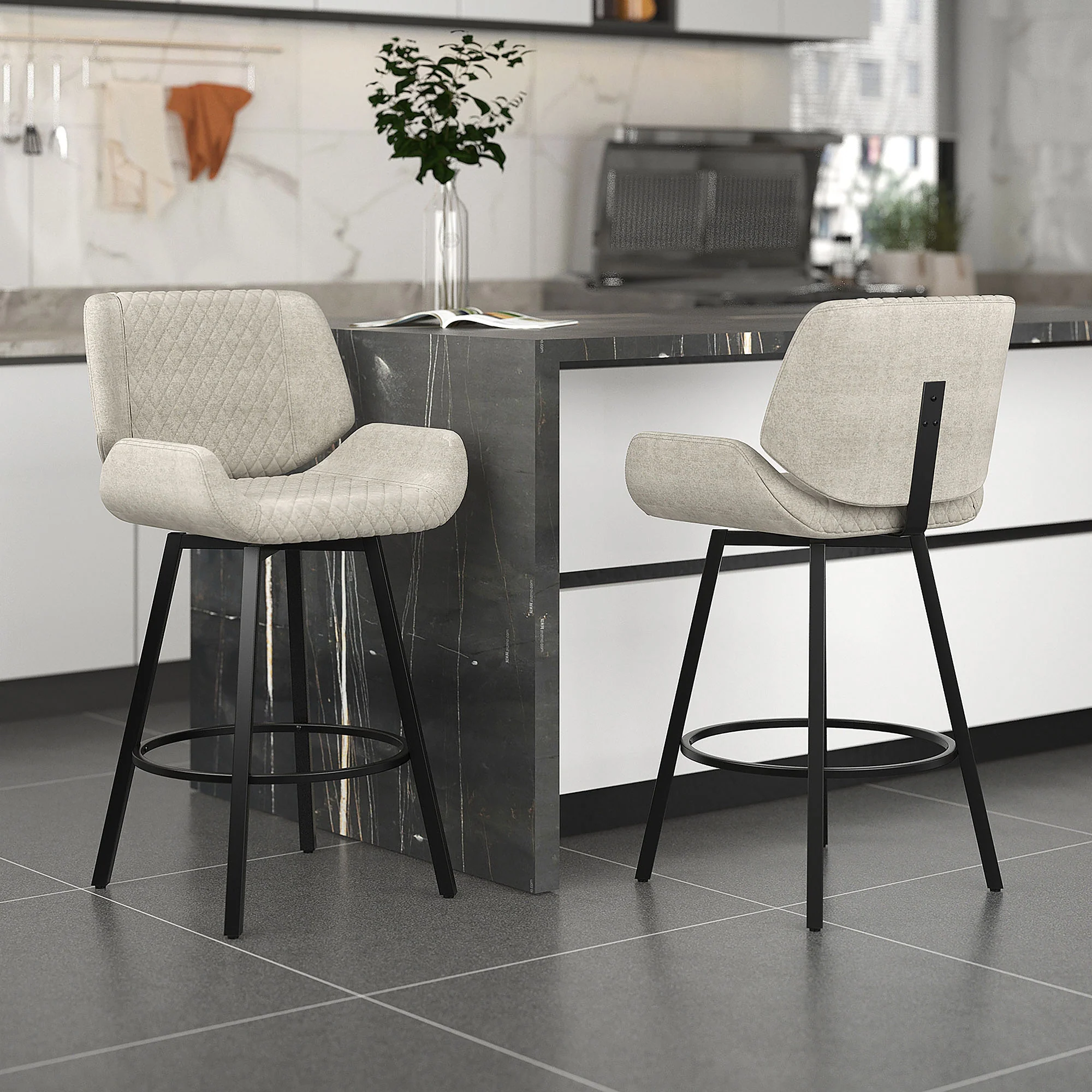 Worldwide Home Furnishings Fraser-26'' Counter Stool Fabric-Grey 26" Counter Stool W/Swivel, Set Of 2 203-667GY