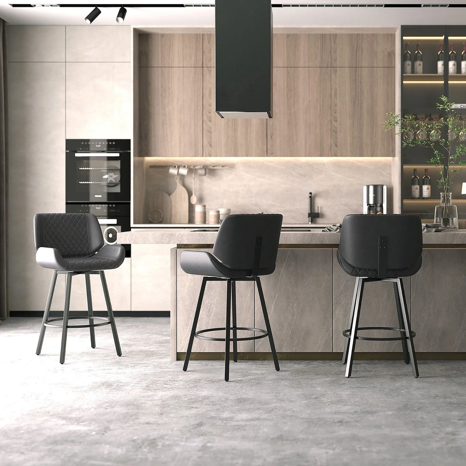 Worldwide Home Furnishings Fraser-26'' Counter Stool Pu-Charcoal 26" Counter Stool W/Swivel, Set Of 2 203-667PUCH