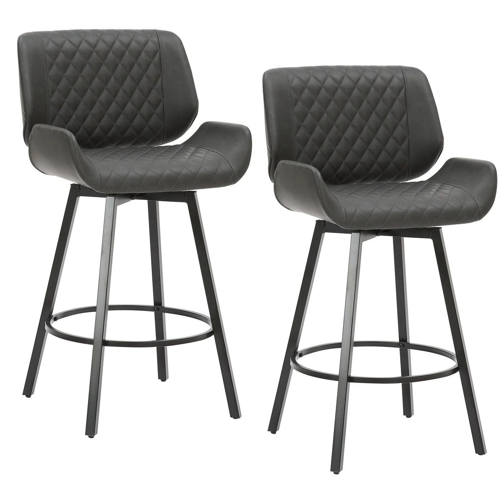 Worldwide Home Furnishings Fraser-26'' Counter Stool Pu-Charcoal 26" Counter Stool W/Swivel, Set Of 2 203-667PUCH - Image 2