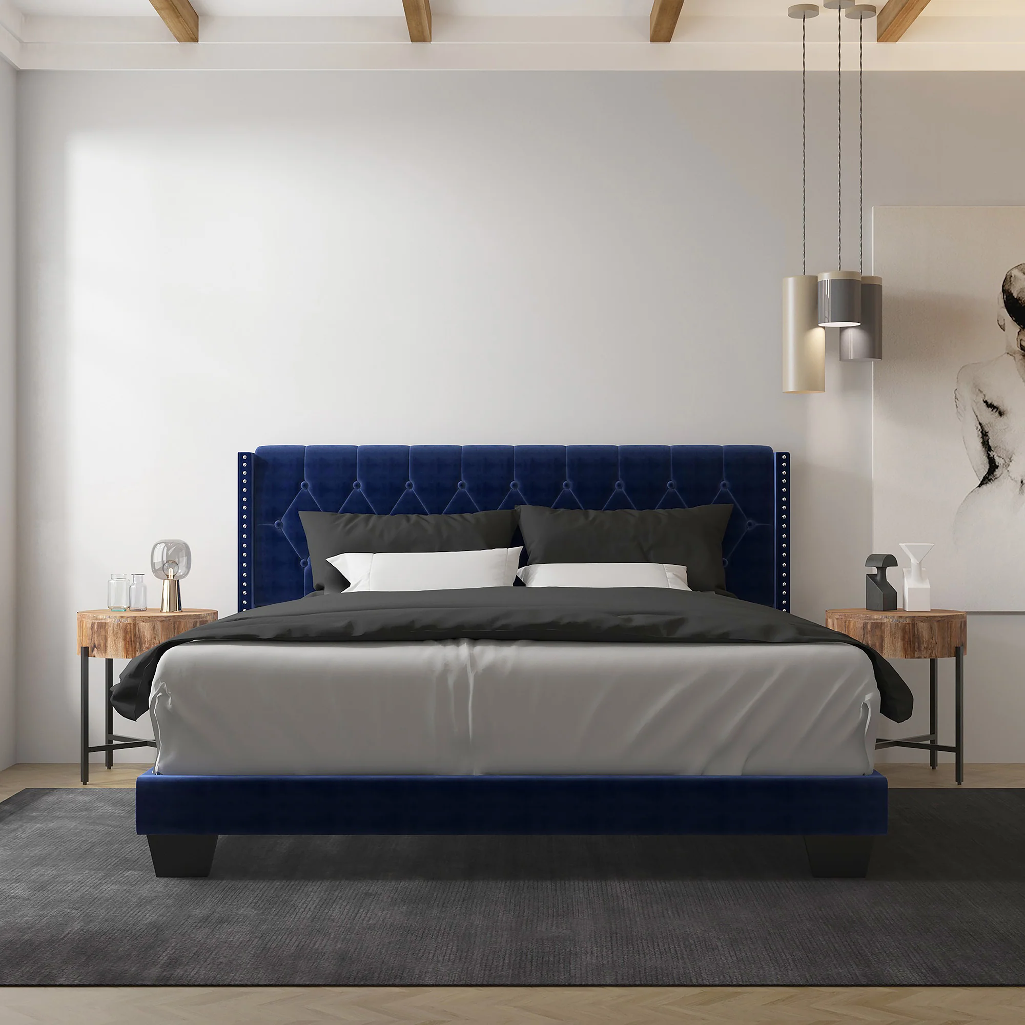 Worldwide Home Furnishings Gunner-78'' Bed-Blue 78" King Bed 101-299K-NAV