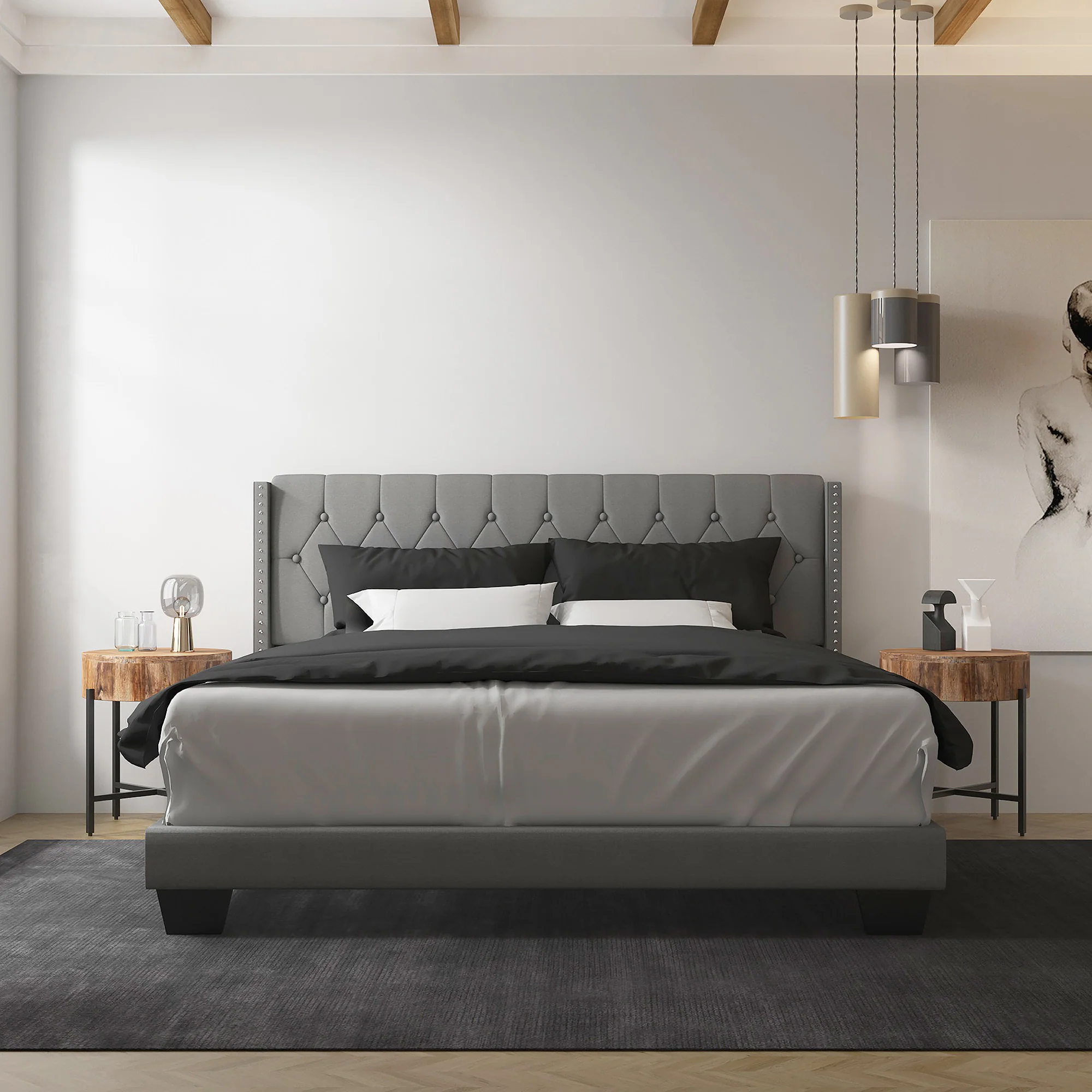 Worldwide Home Furnishings Gunner-78'' Bed-Light Grey 78" King Bed 101-299K-LGY