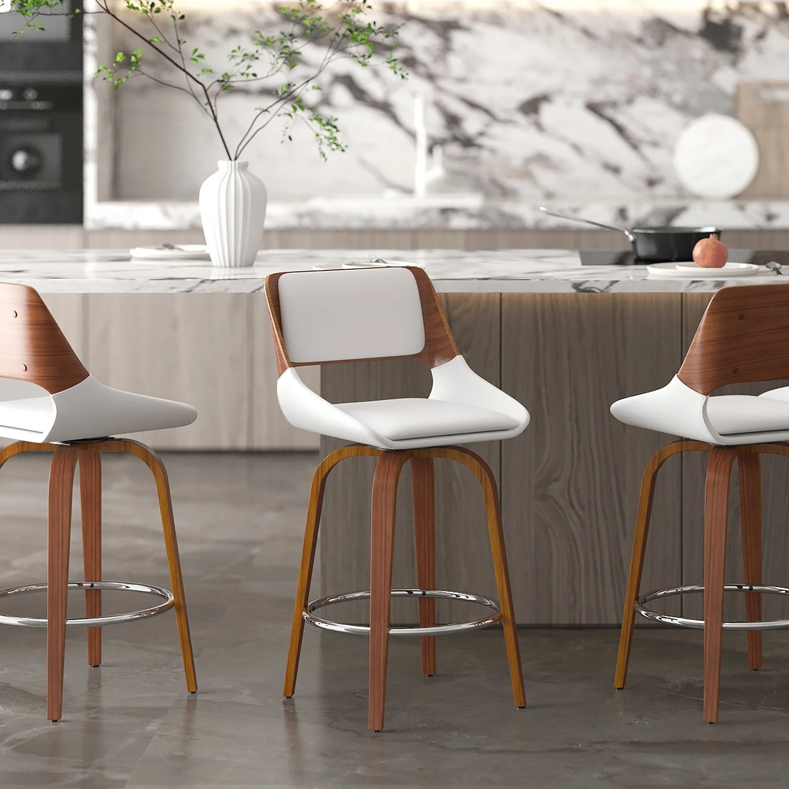 Worldwide Home Furnishings Hudson-26' Counter Stool Pu-White 26" Counter Stool W/Swivel, Faux Leather 203-582PUWT
