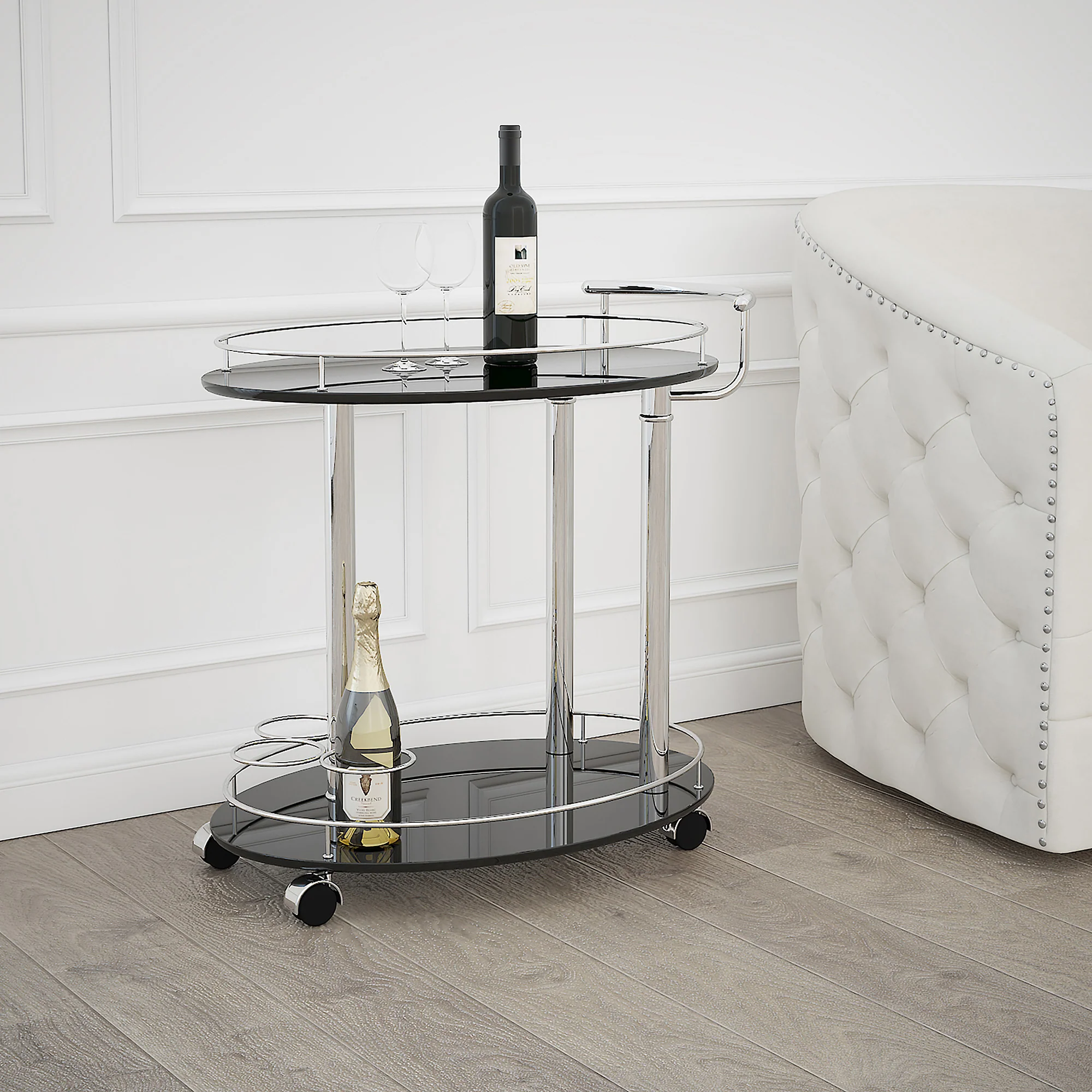 Worldwide Home Furnishings Inka-2-Tier Bar Cart-Black 2-Tier Bar Cart 556-094BK