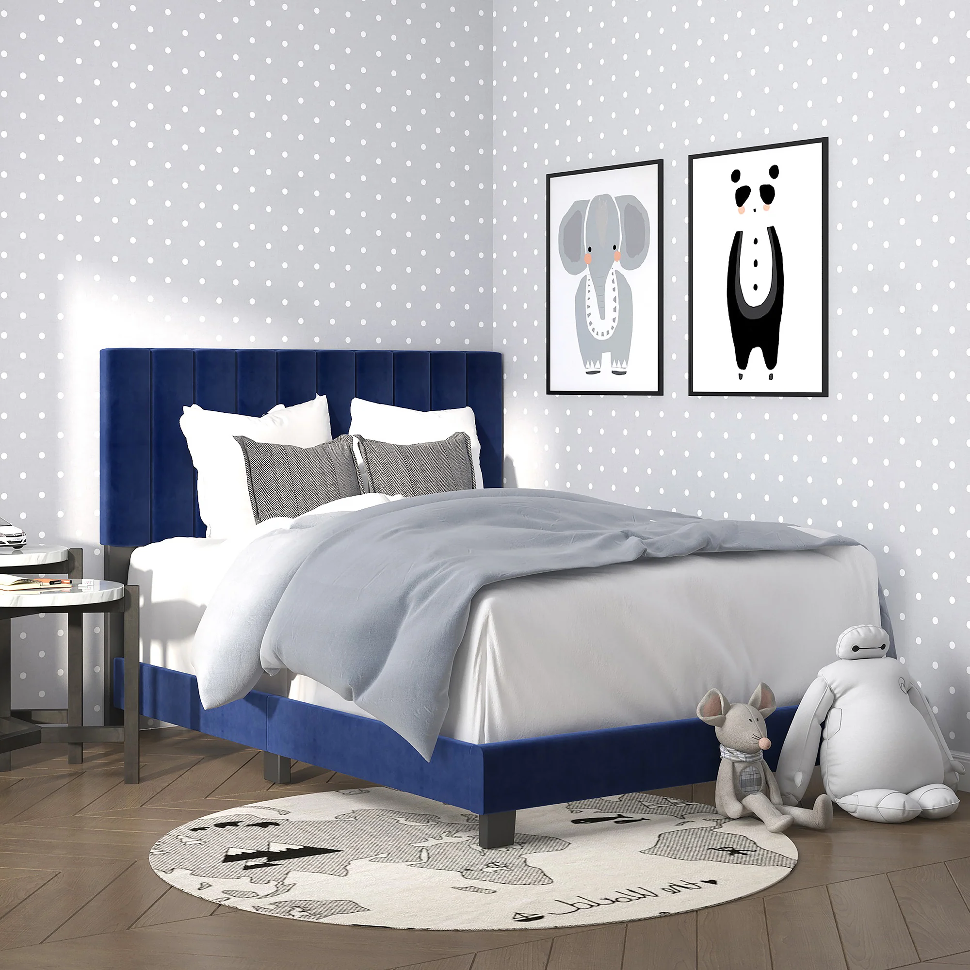 Worldwide Home Furnishings Jedd-54'' Bed-Blue Velvet 54" Double Bed, Velvet 101-297D-NAV