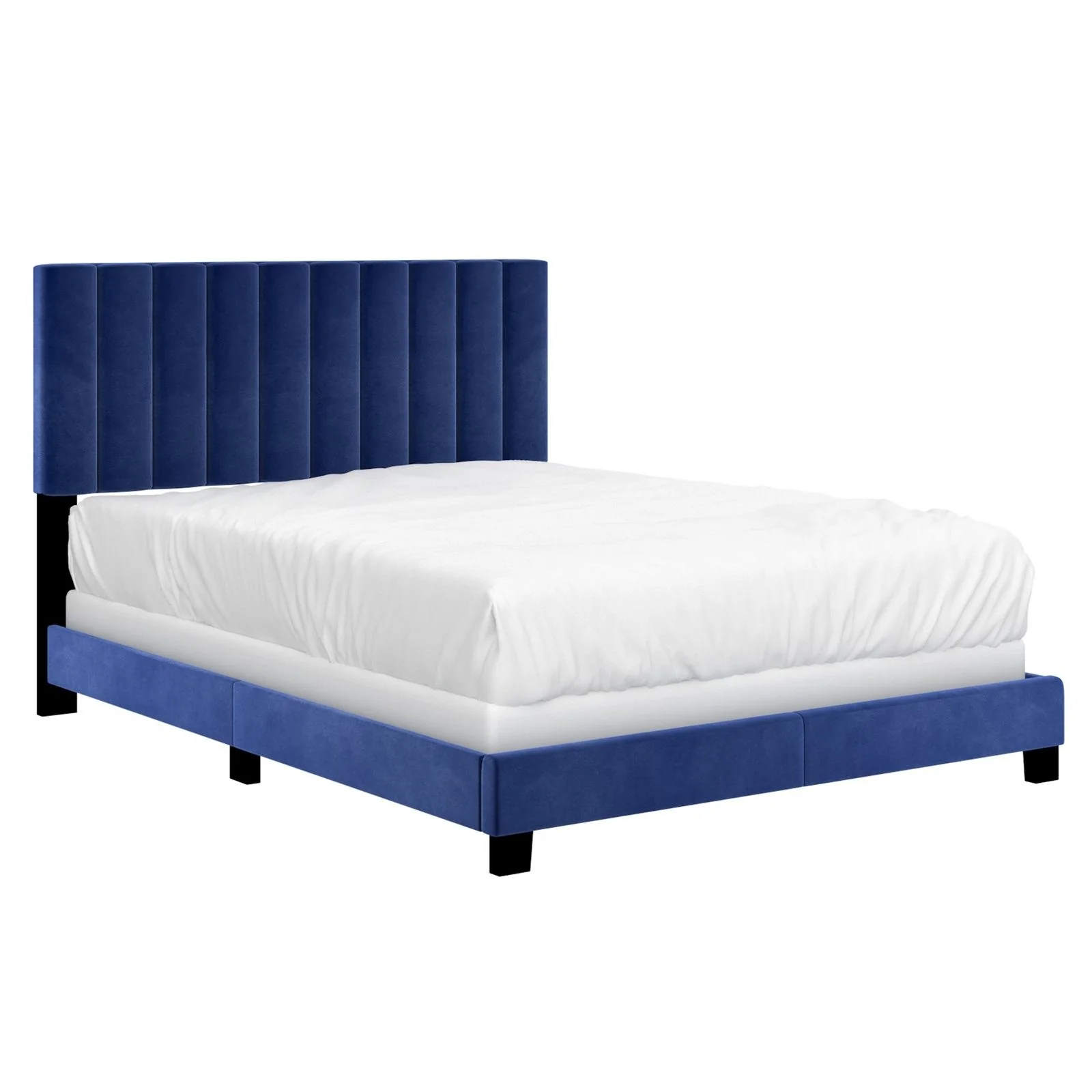 Worldwide Home Furnishings Jedd-60'' Bed-Blue Velvet 60" Queen Bed, Velvet 101-297Q-NAV - Image 2