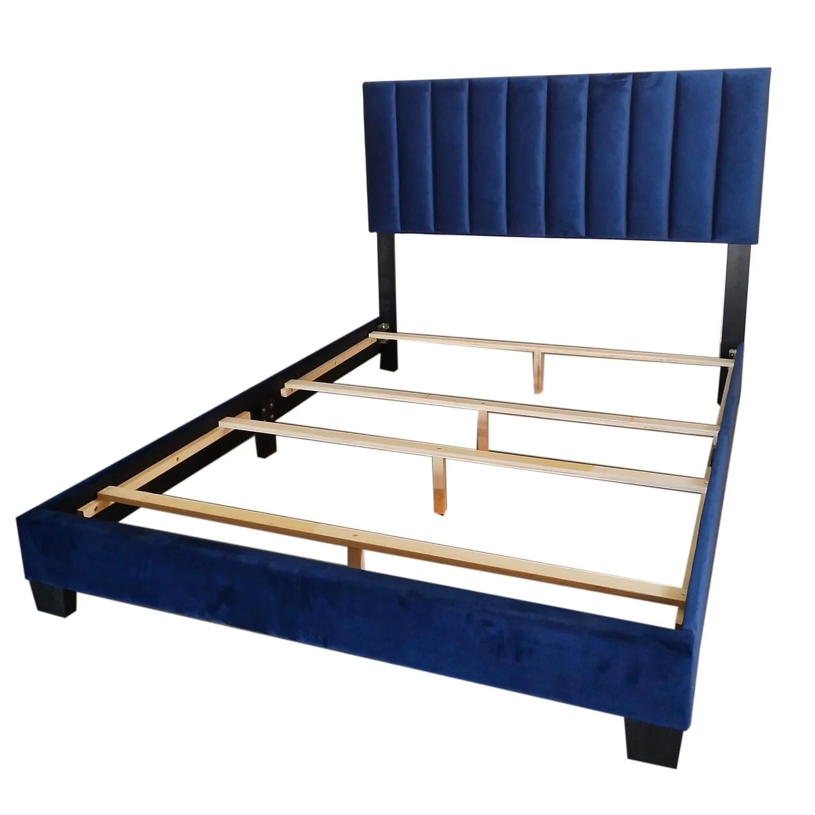 Worldwide Home Furnishings Jedd-60'' Bed-Blue Velvet 60" Queen Bed, Velvet 101-297Q-NAV - Image 6