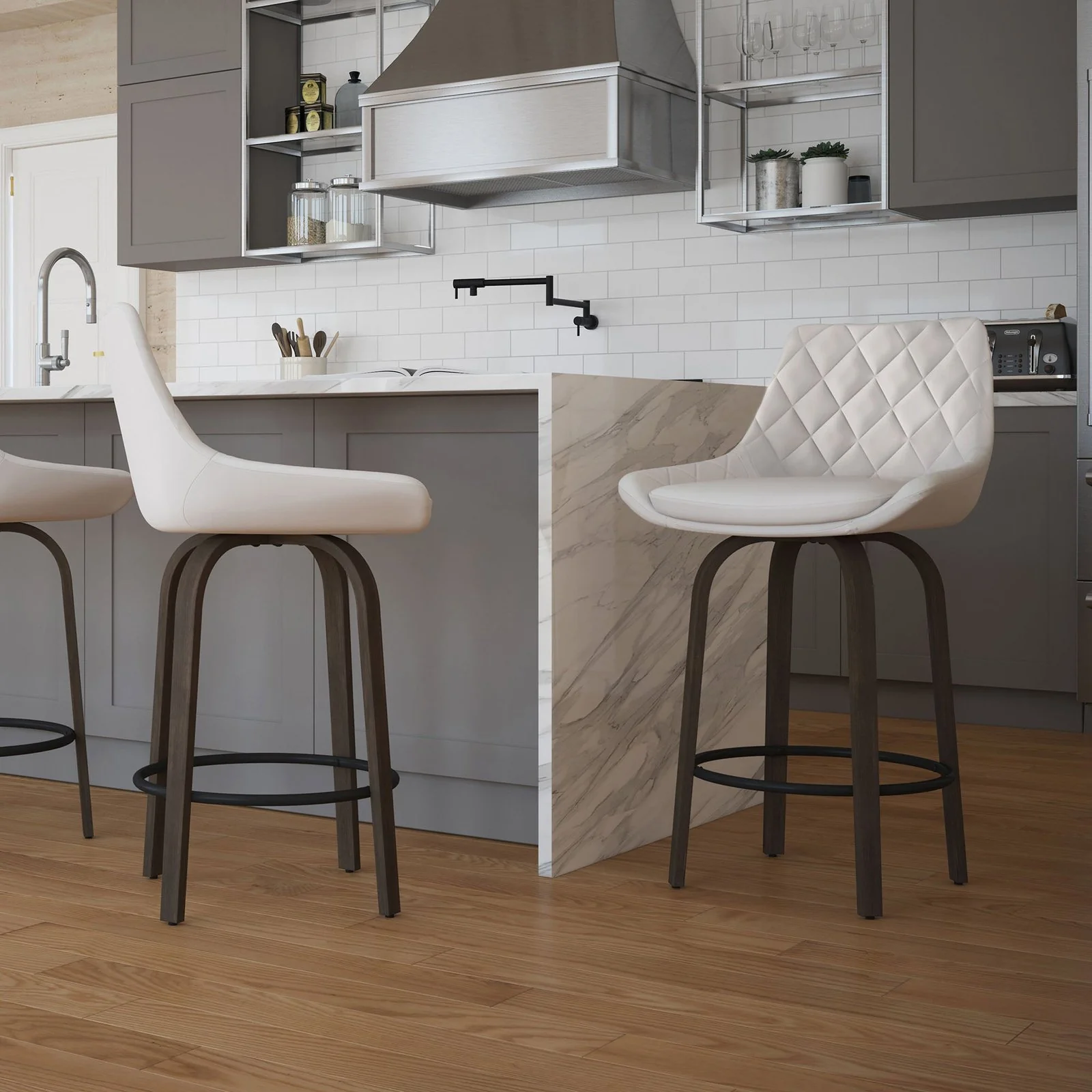 Worldwide Home Furnishings Kenzo-26'' Counter Stool Pu-White 26" Stool W/Swivel, Pu, Set Of 2 203-544WT