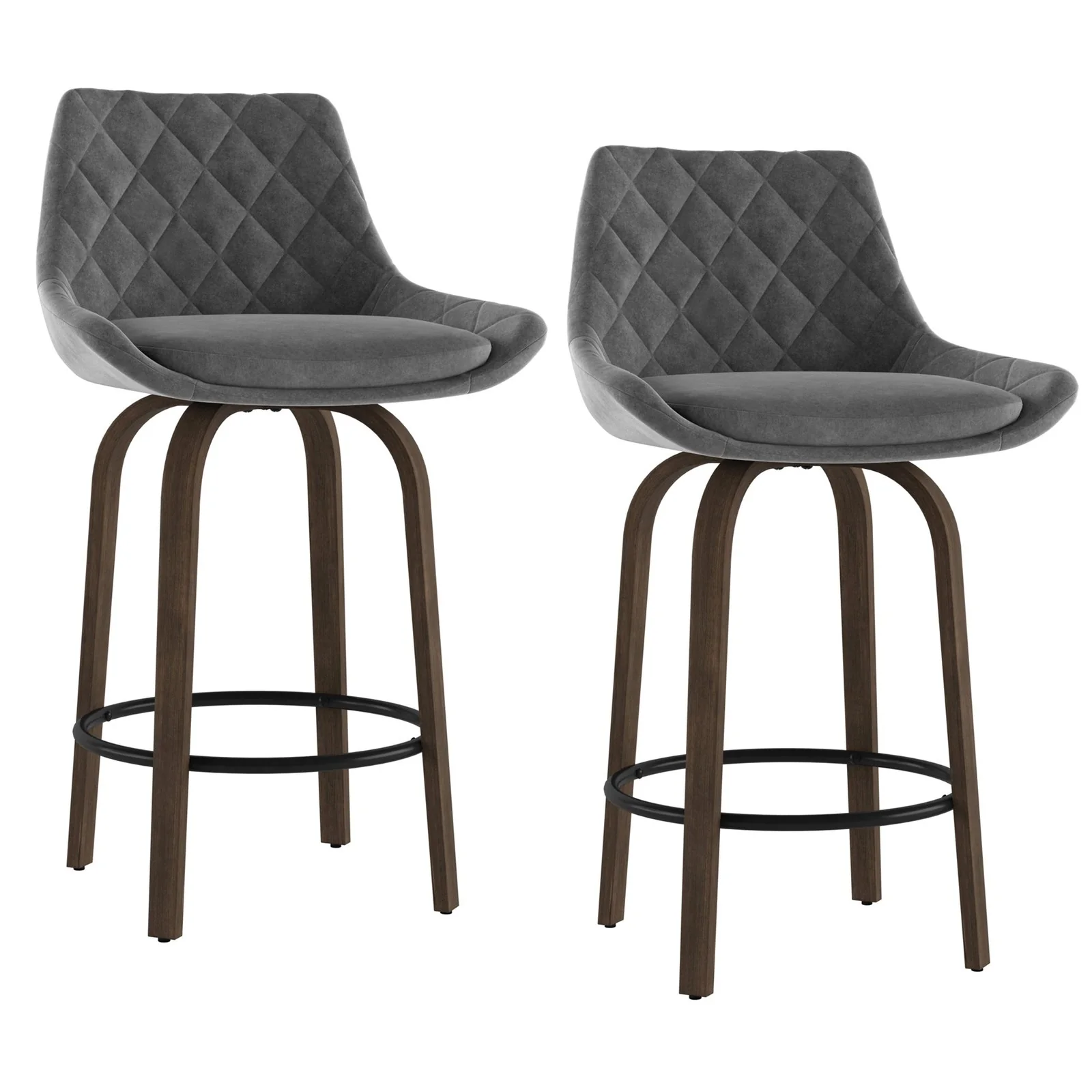 Worldwide Home Furnishings Kenzo-26'' Counter Stool Velvet-Grey 26" Stool W/Swivel, Velvet, Set Of 2 203-544GY - Image 2