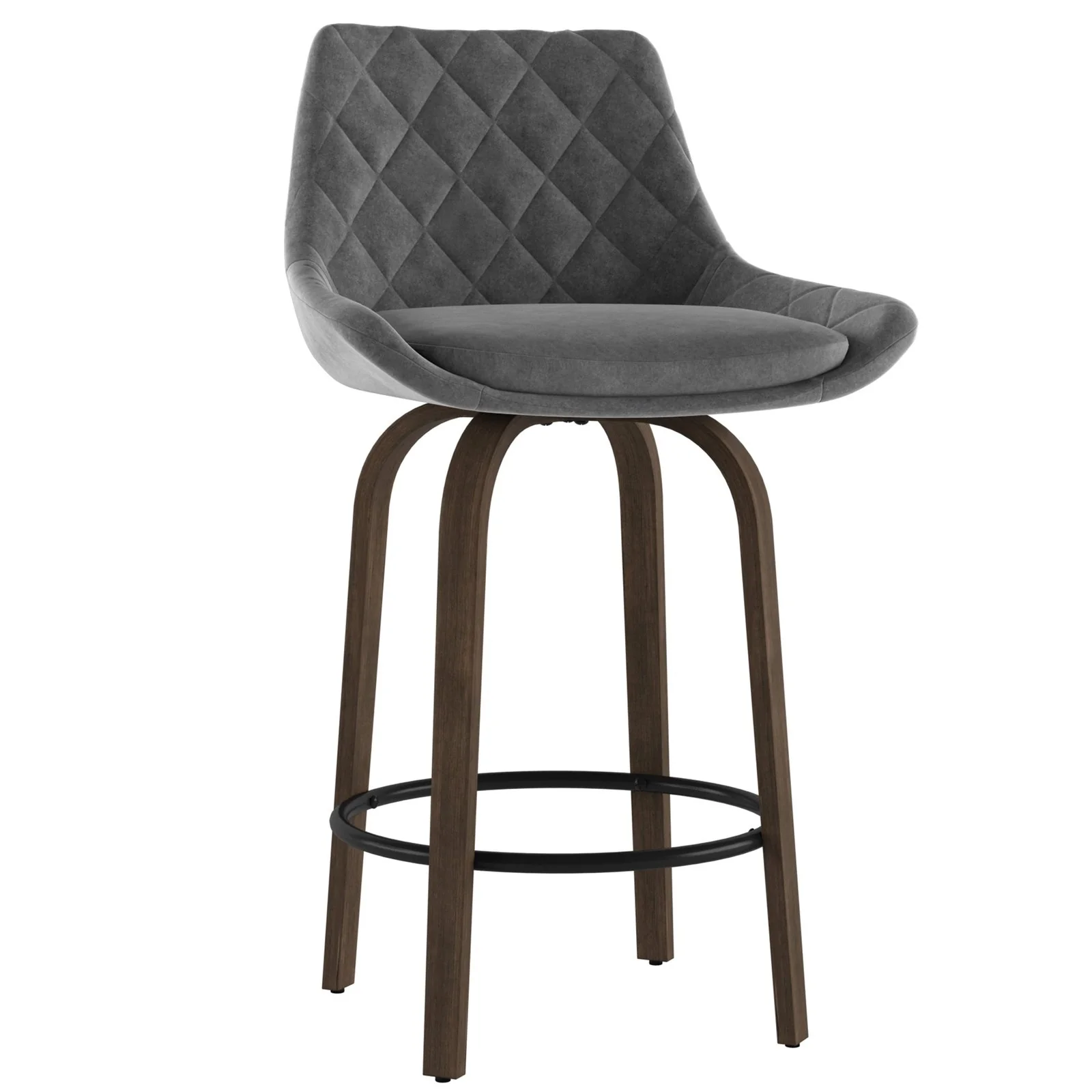 Worldwide Home Furnishings Kenzo-26'' Counter Stool Velvet-Grey 26" Stool W/Swivel, Velvet, Set Of 2 203-544GY - Image 3