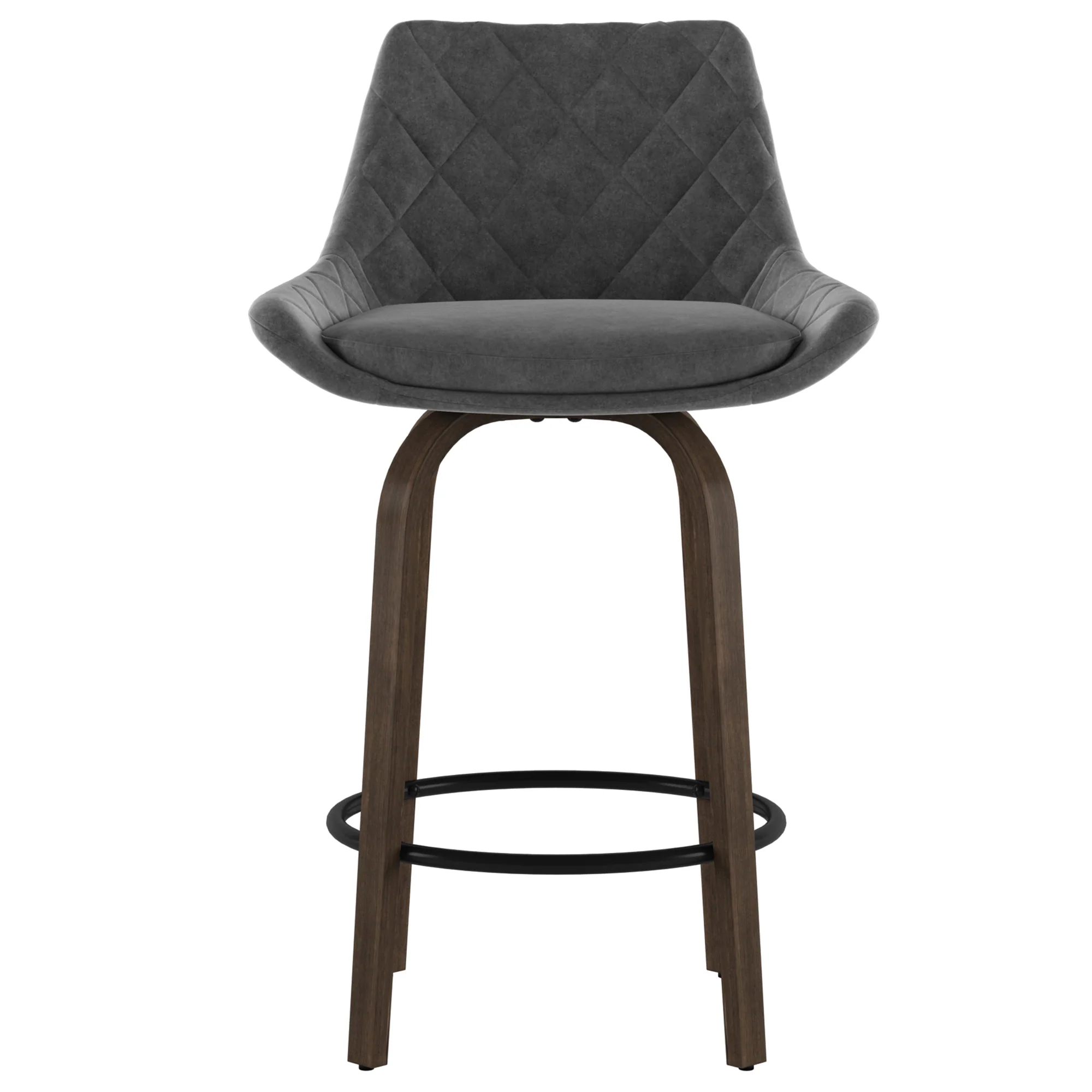 Worldwide Home Furnishings Kenzo-26'' Counter Stool Velvet-Grey 26" Stool W/Swivel, Velvet, Set Of 2 203-544GY - Image 5