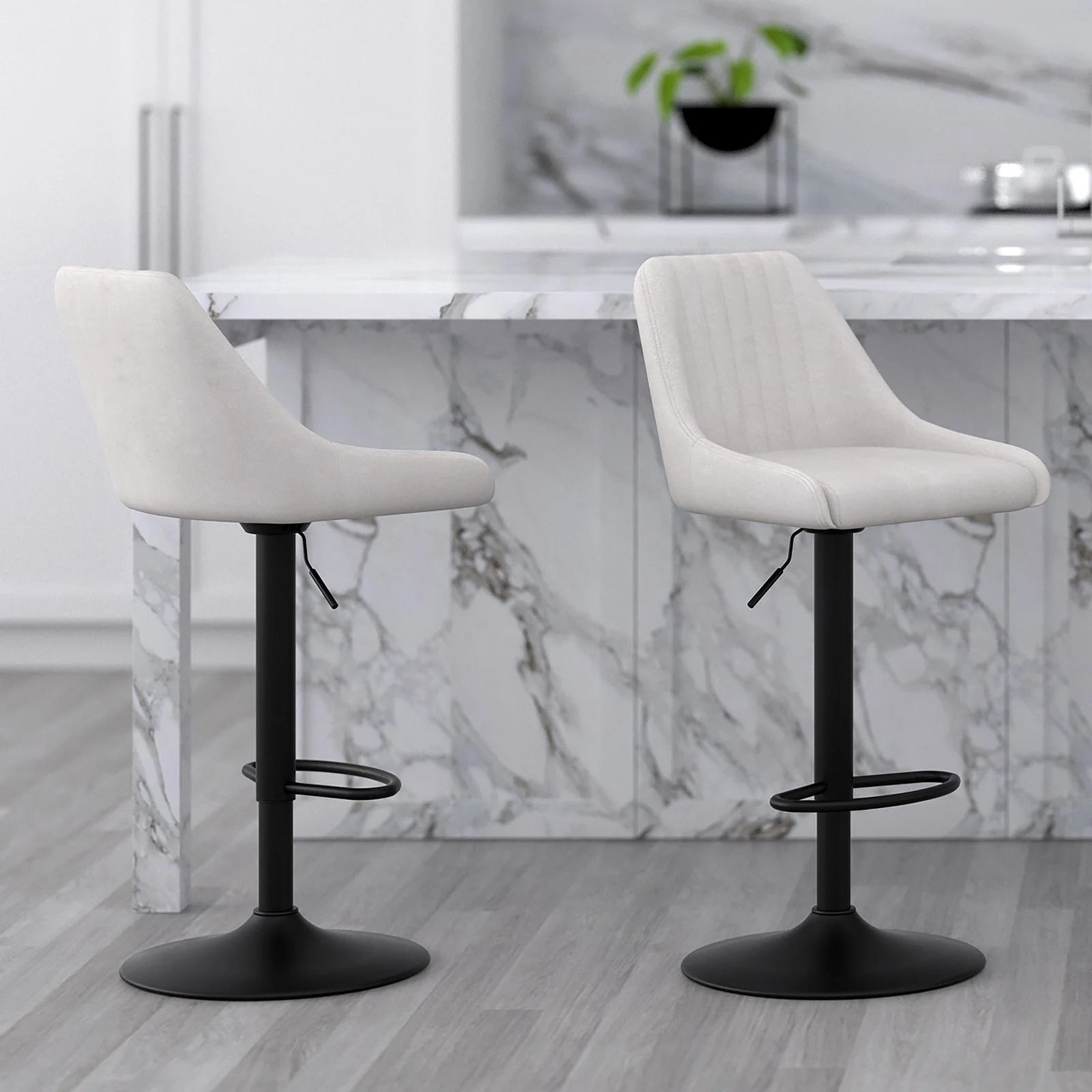 Worldwide Home Furnishings Kron-Air Lift Stool-Beige Fabric Air-Lift Stool, Fabric, Set Of 2 203-574BG