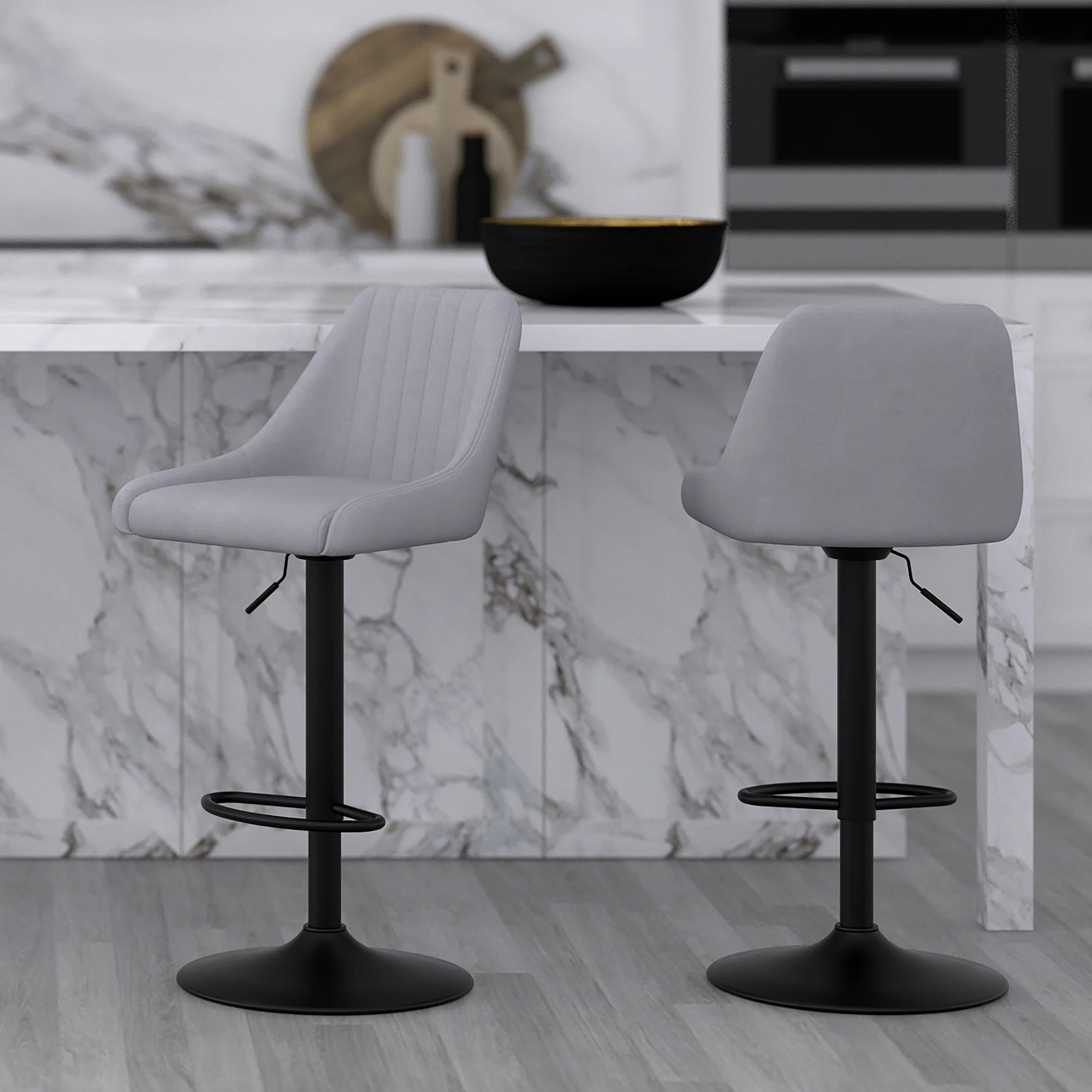 Worldwide Home Furnishings Kron-Air Lift Stool-Grey Fabric Air-Lift Stool, Fabric, Set Of 2 203-574GY