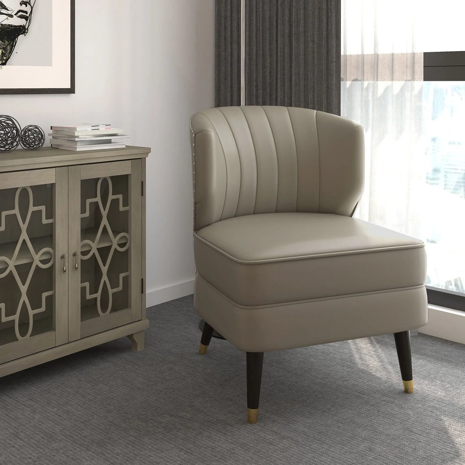 Worldwide Home Furnishings Kyrie-Accent Chair-Grey_Beige Accent Chair 403-587GB
