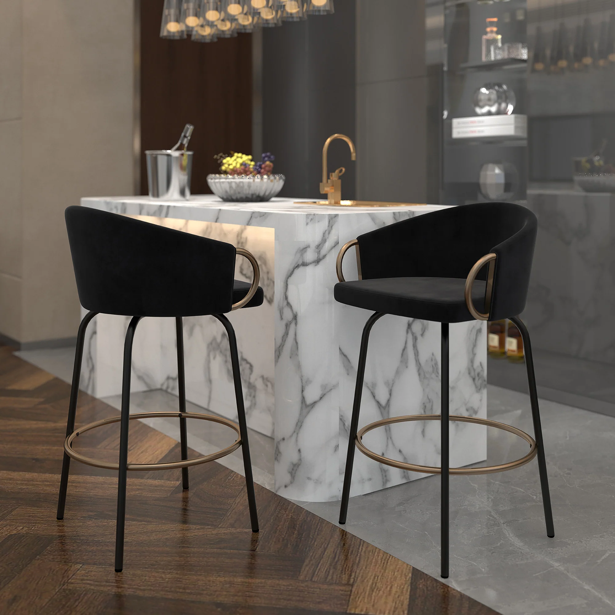 Worldwide Home Furnishings Lavo-26'' Counter Stool-Black 26" Counter Stool W/Swivel, Set Of 2 203-560BLK