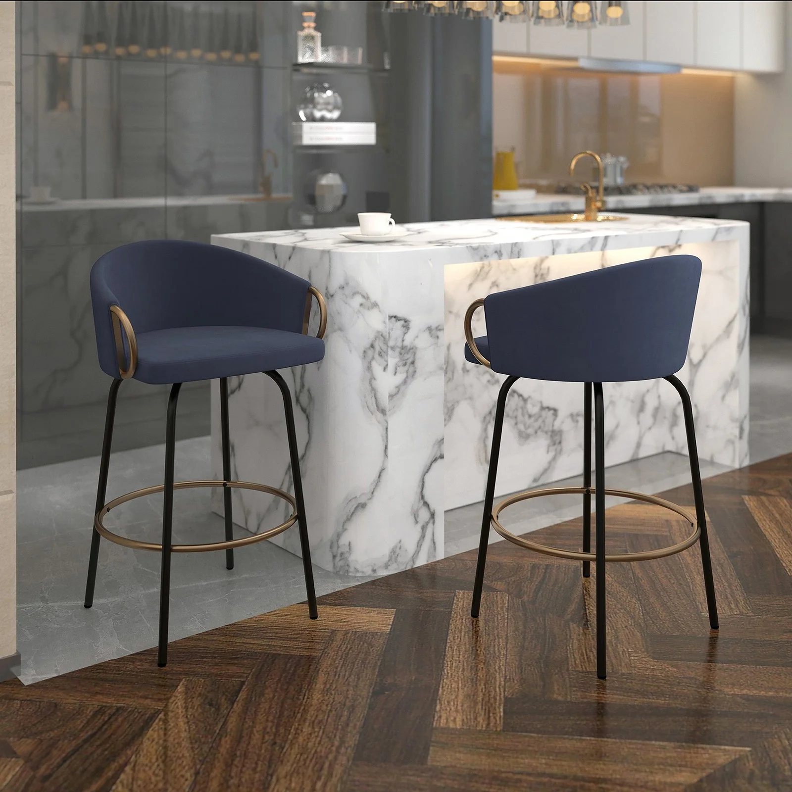 Worldwide Home Furnishings Lavo-26'' Counter Stool-Blue 26" Counter Stool W/Swivel, Set Of 2 203-560BLU