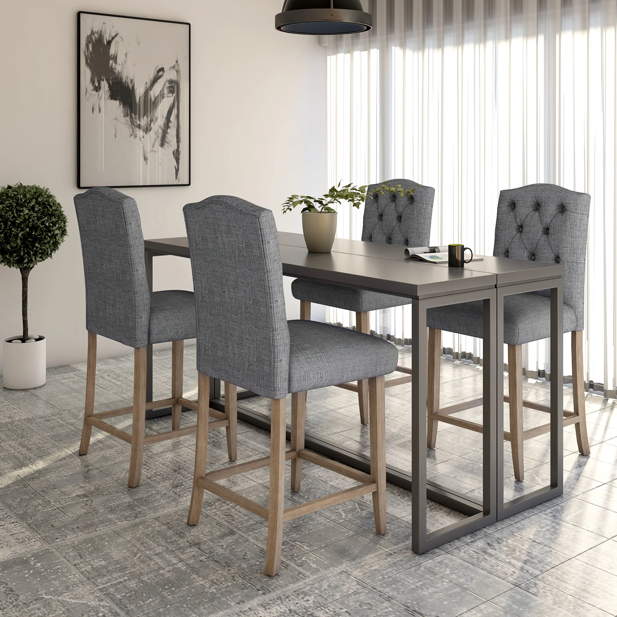 Worldwide Home Furnishings Lucian-26" Counter Stool-Grey 26" Counter Stool, Set Of 2 203-157GY