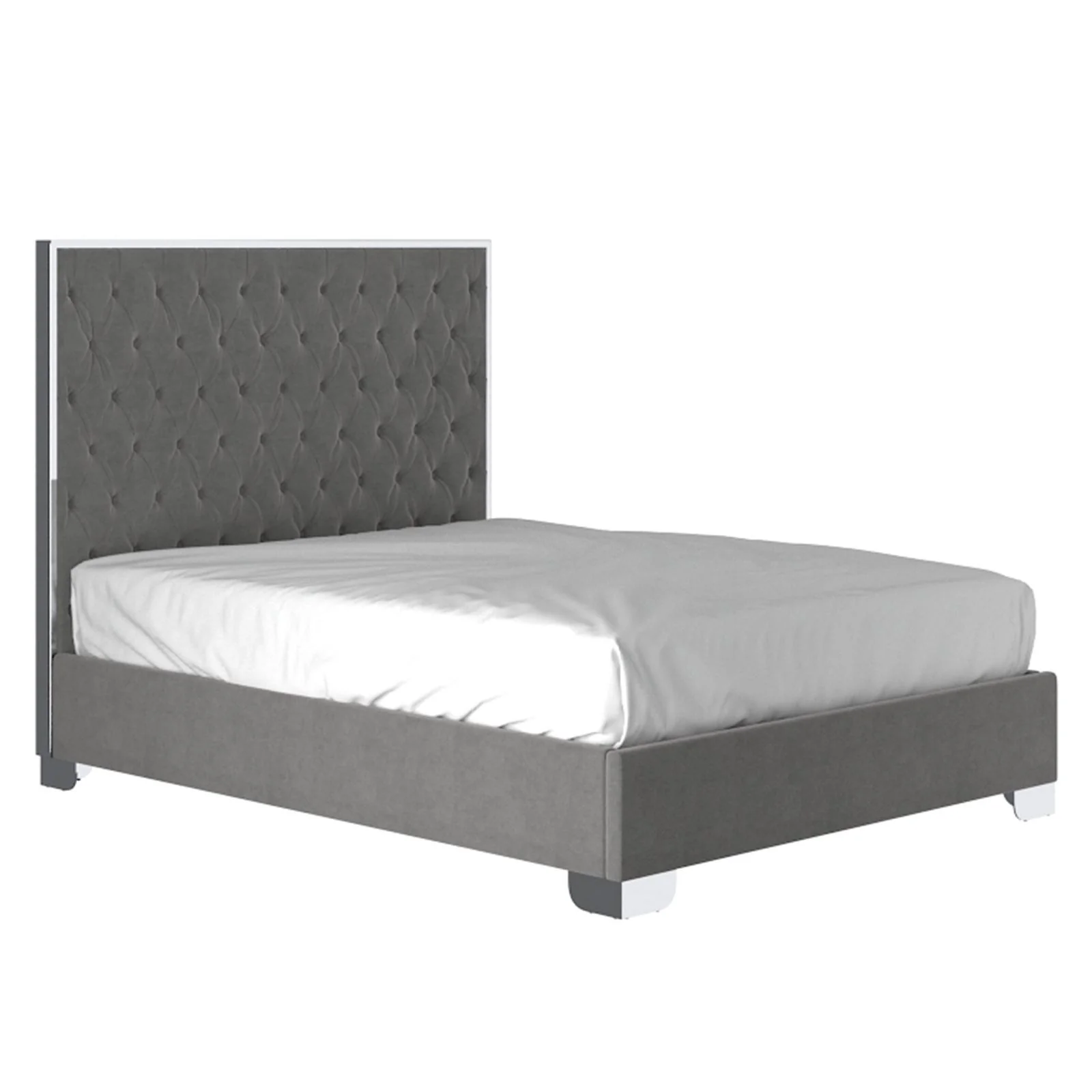 Worldwide Home Furnishings Lucille-60'' Bed-Grey/Silver 60" Queen Bed 101-596Q-GY_CH - Image 2