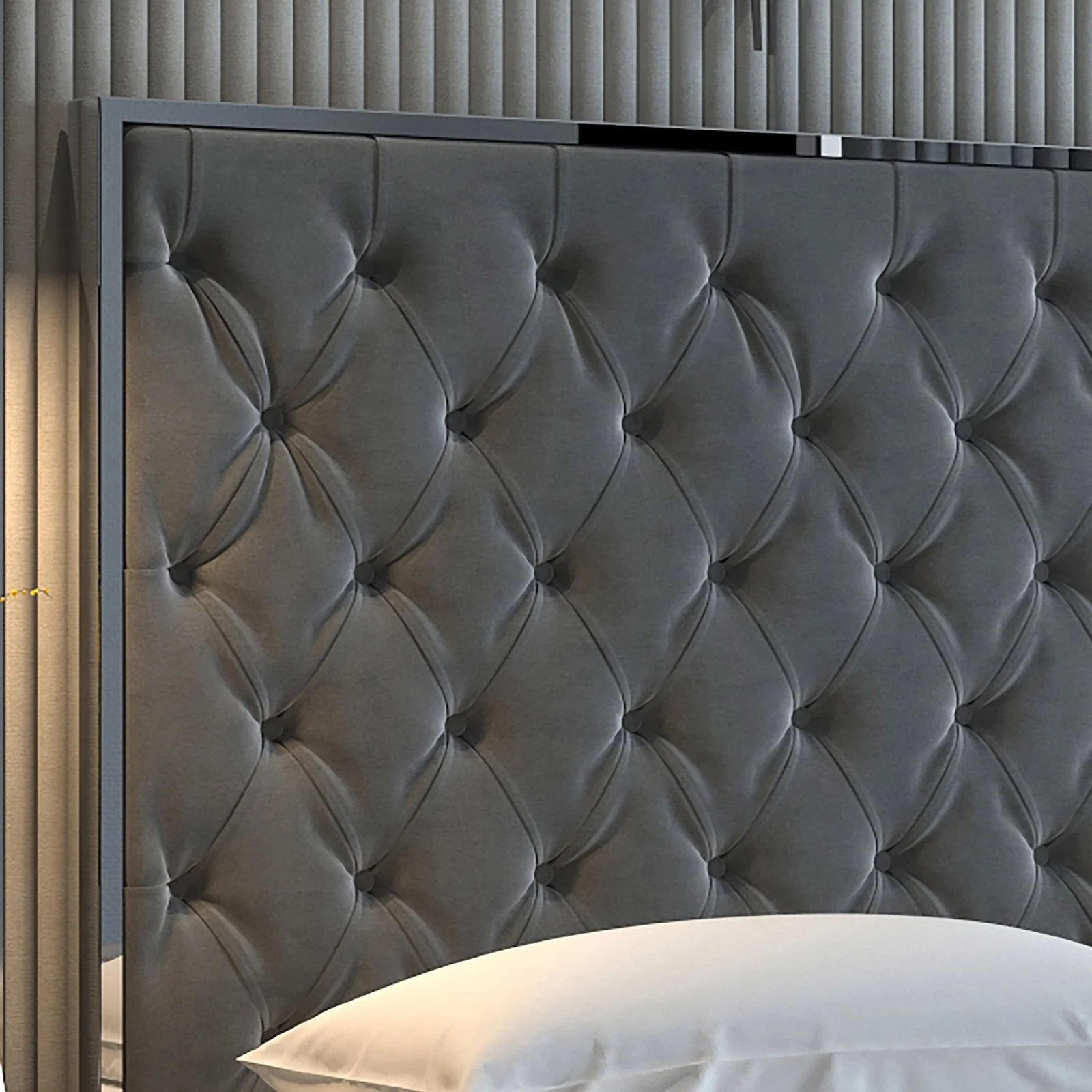 Worldwide Home Furnishings Lucille-60'' Bed-Grey/Silver 60" Queen Bed 101-596Q-GY_CH - Image 7
