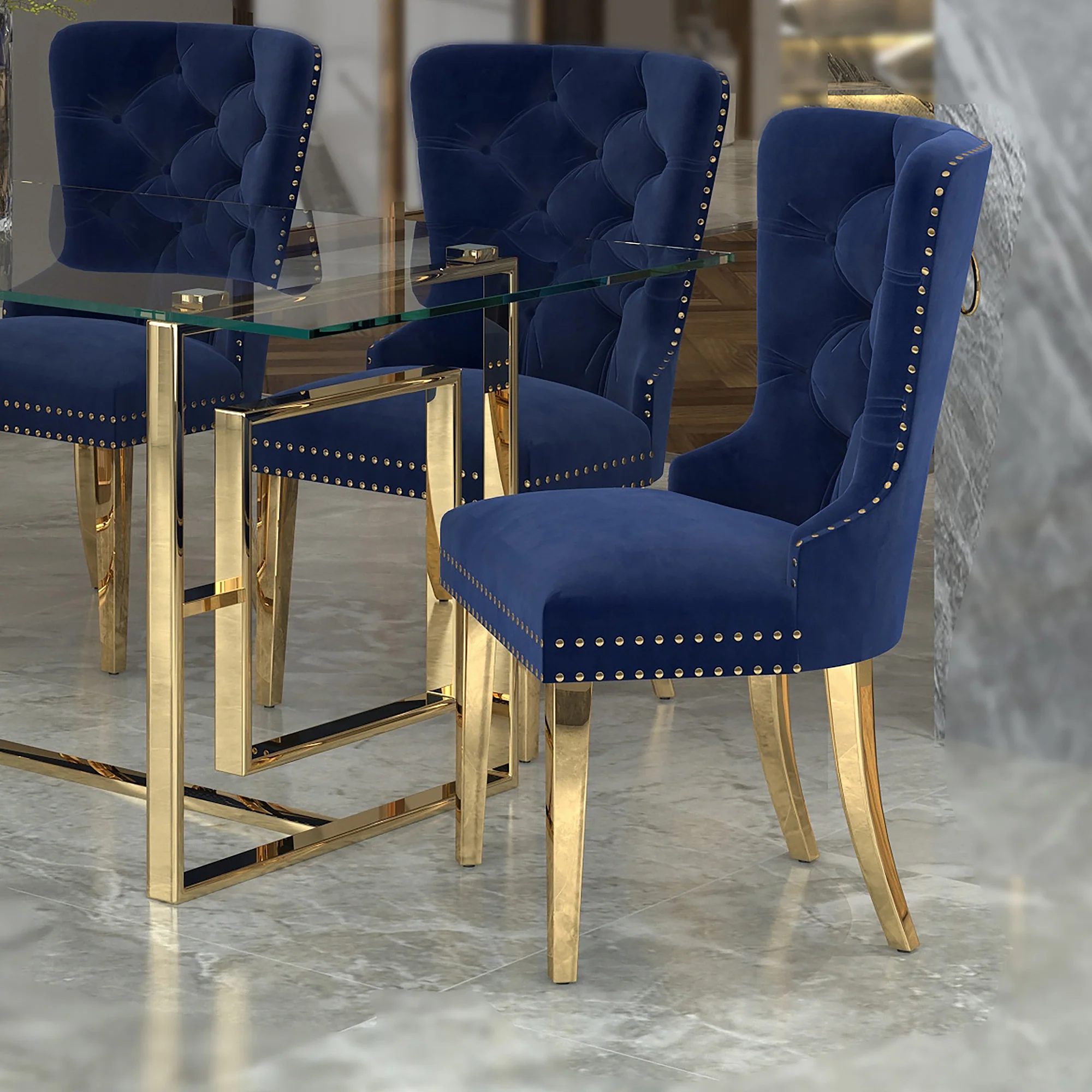 Worldwide Home Furnishings Mizal-Side Chair-Navy Side Chair, Set Of 2 202-629NAV