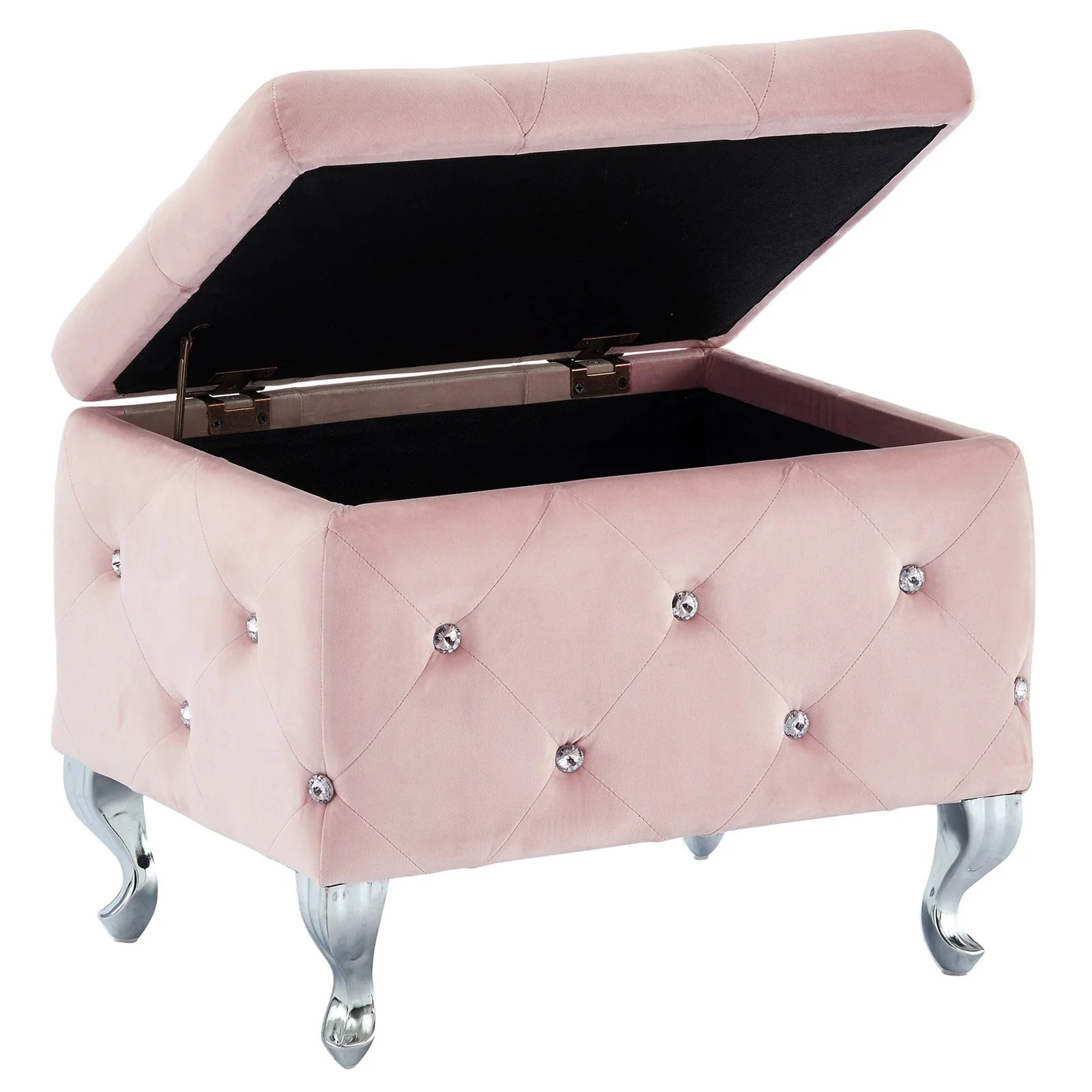 Worldwide Home Furnishings Monique-Sm Storage Ottoman-Blush Velvet Square Storage Ottoman 402-130SM-BSH - Image 5