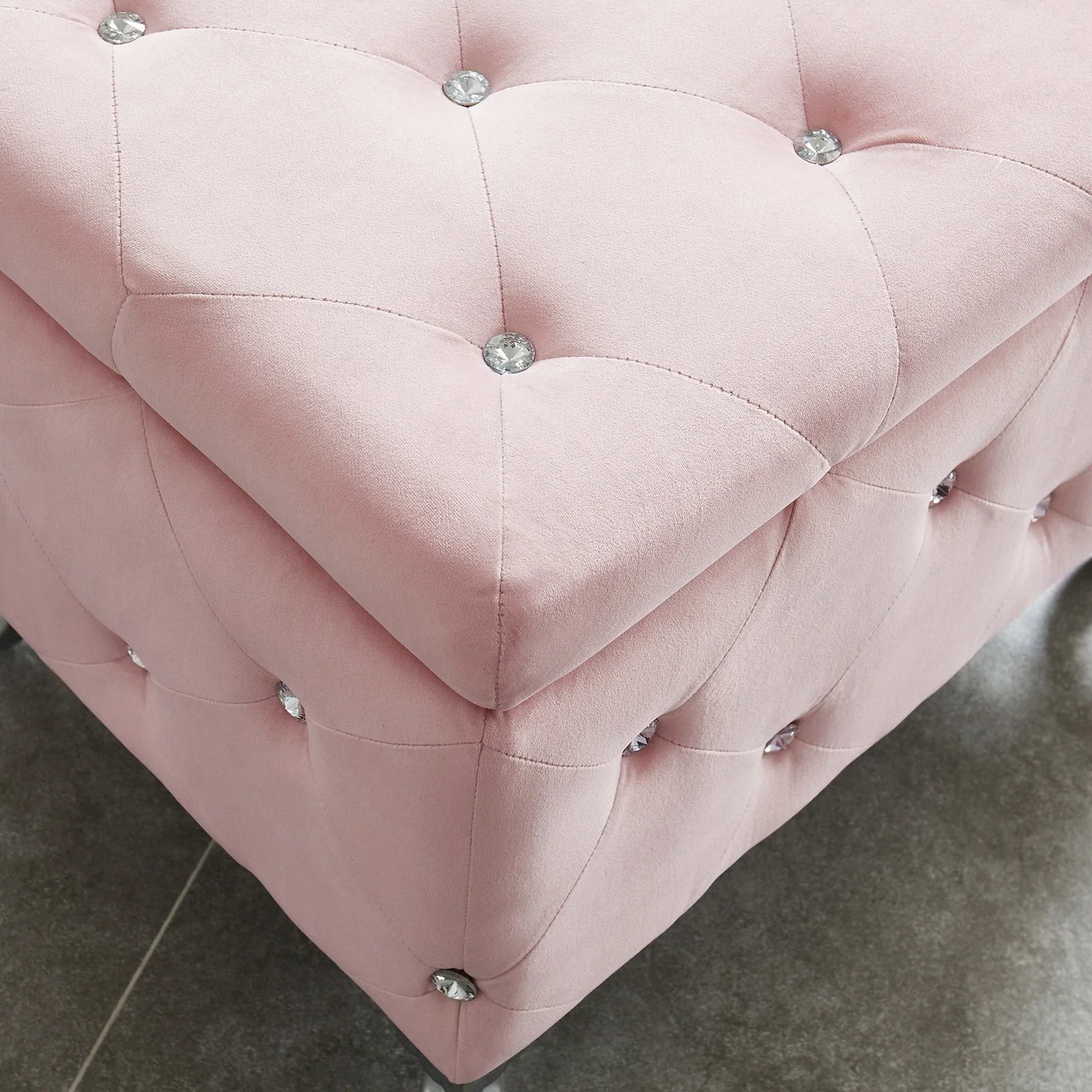 Worldwide Home Furnishings Monique-Sm Storage Ottoman-Blush Velvet Square Storage Ottoman 402-130SM-BSH - Image 6