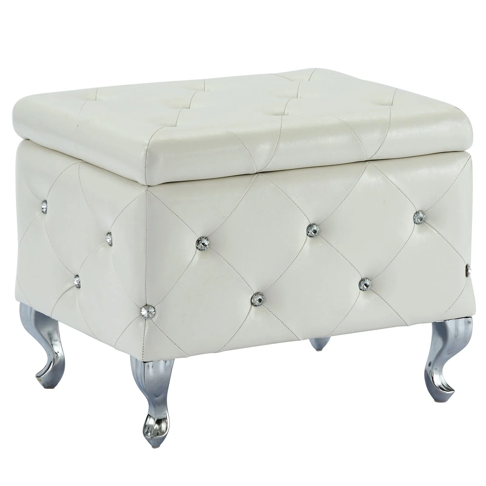 Worldwide Home Furnishings Monique-Sm Storage Ottoman-White Pu Square Storage Ottoman 402-130SM-WT - Image 2