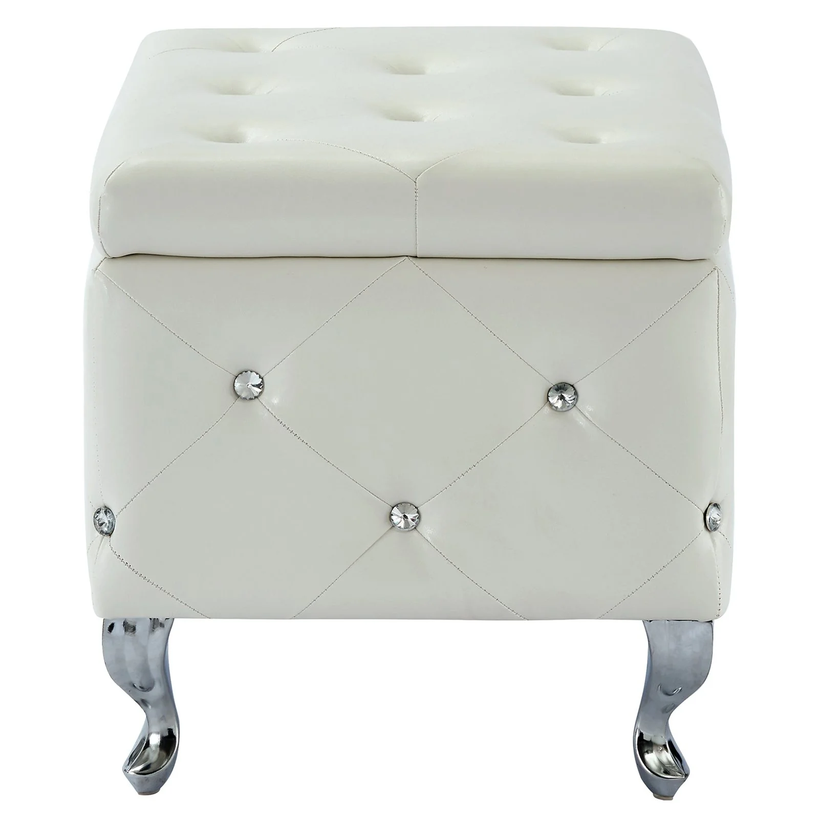 Worldwide Home Furnishings Monique-Sm Storage Ottoman-White Pu Square Storage Ottoman 402-130SM-WT - Image 3