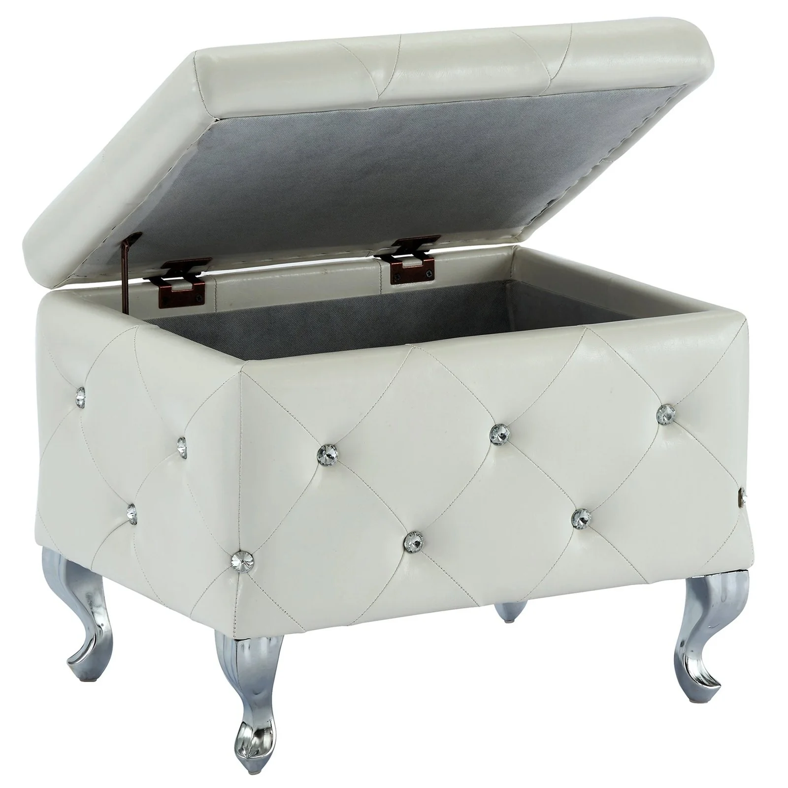 Worldwide Home Furnishings Monique-Sm Storage Ottoman-White Pu Square Storage Ottoman 402-130SM-WT - Image 5