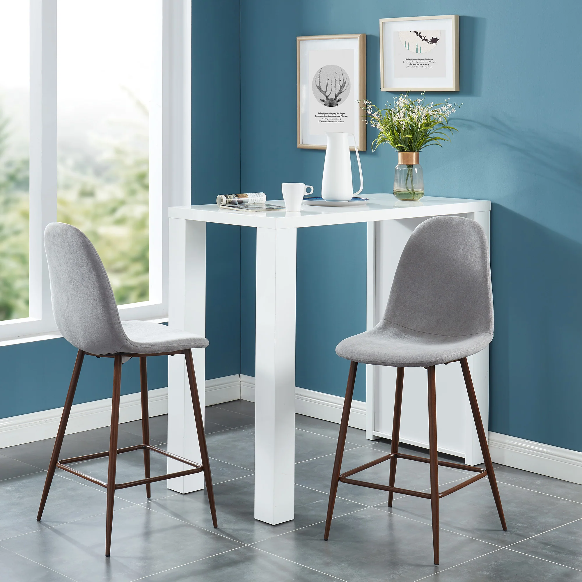 Worldwide Home Furnishings Onio-26'' Counter Stool-Grey/Walnut Leg 26" Counter Stool, Set Of 2 203-616WL/GY