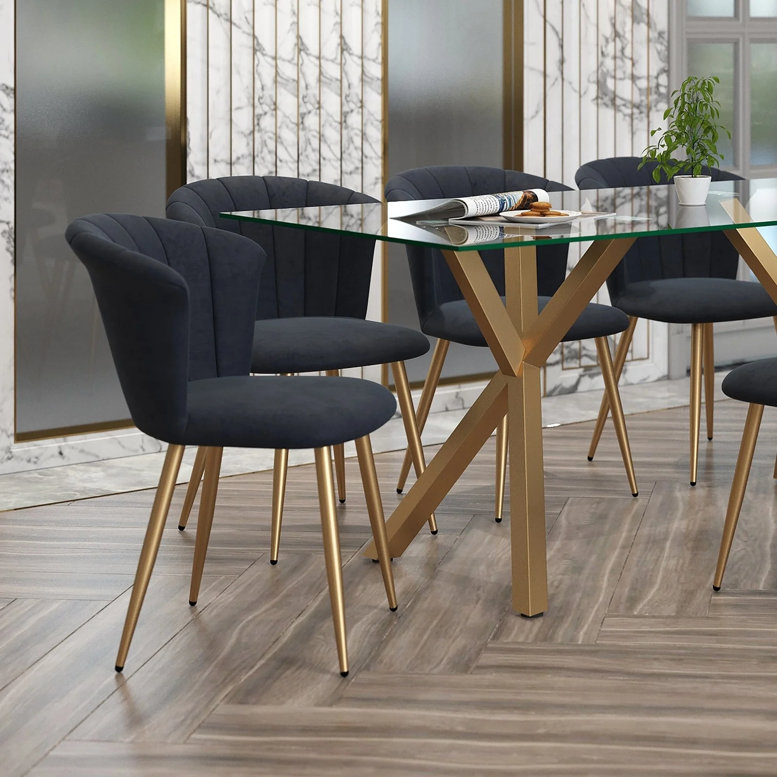 Worldwide Home Furnishings Orchid-Side Chair-Black/Aged Gold Leg Side Chair, Set Of 2 202-651BK_GL