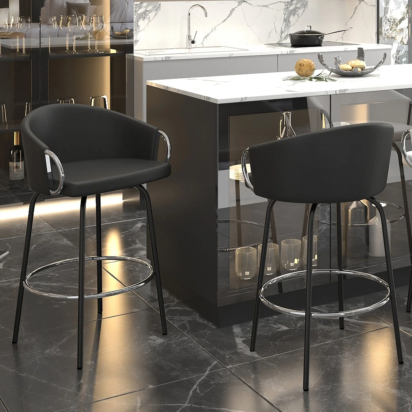 Worldwide Home Furnishings Orion-26'' Counter Stool-Black 26" Counter Stool W/Swivel, Set Of 2 203-648BK
